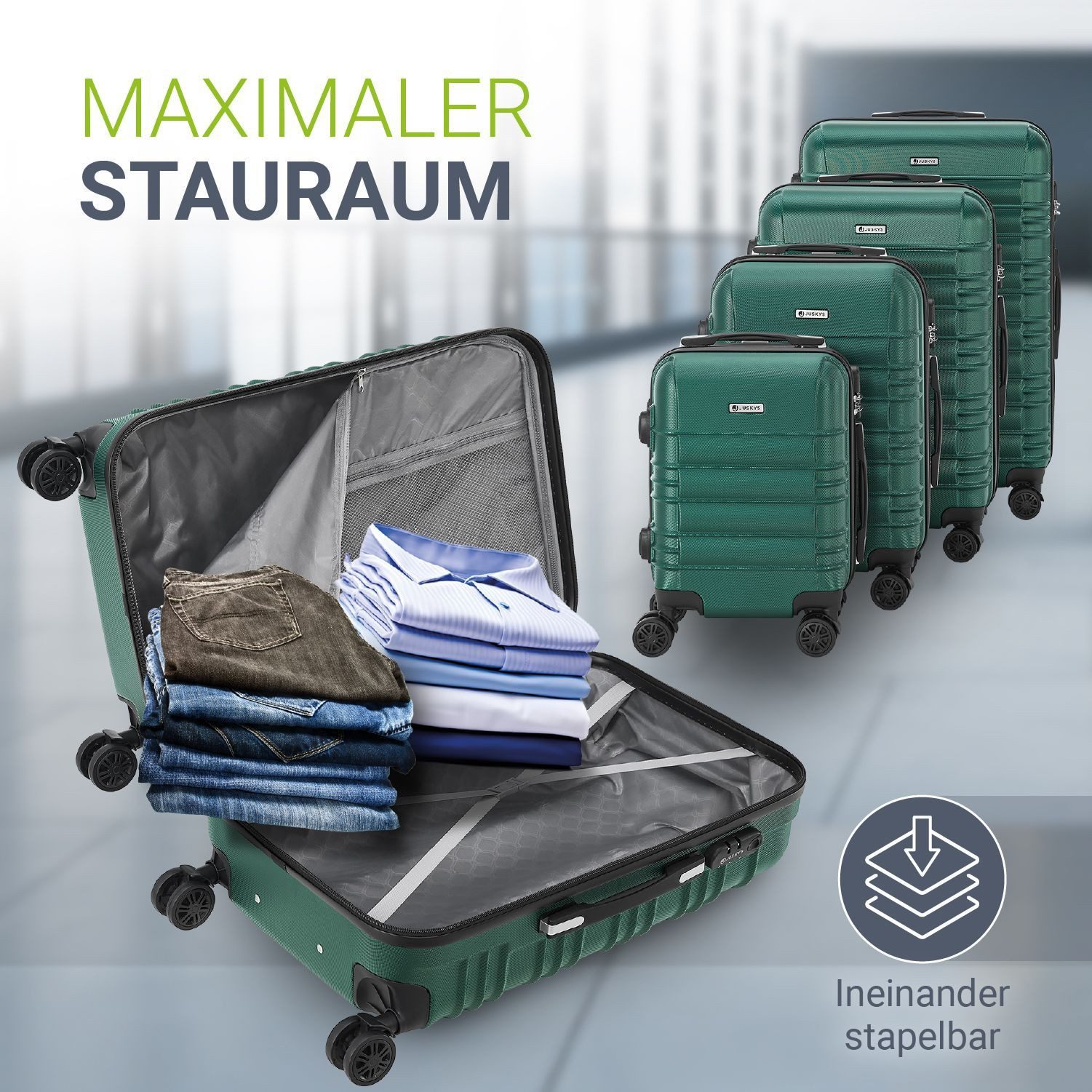 Juskys Trolleyset Rom, 4 Rollen, (4 tlg., 4-teilig), 4 Koffer, 360° Rollen, günstig online kaufen