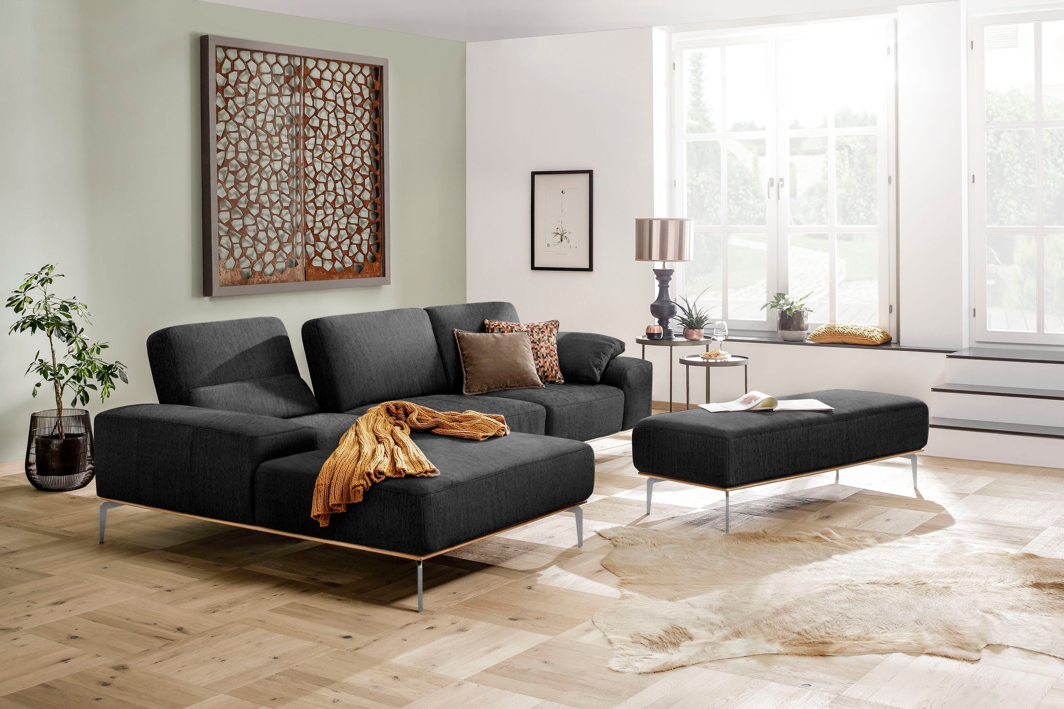 W.SCHILLIG Ecksofa run, Chrom elegantem 319 Holzsockel, in Füße glänzend, mit Breite cm