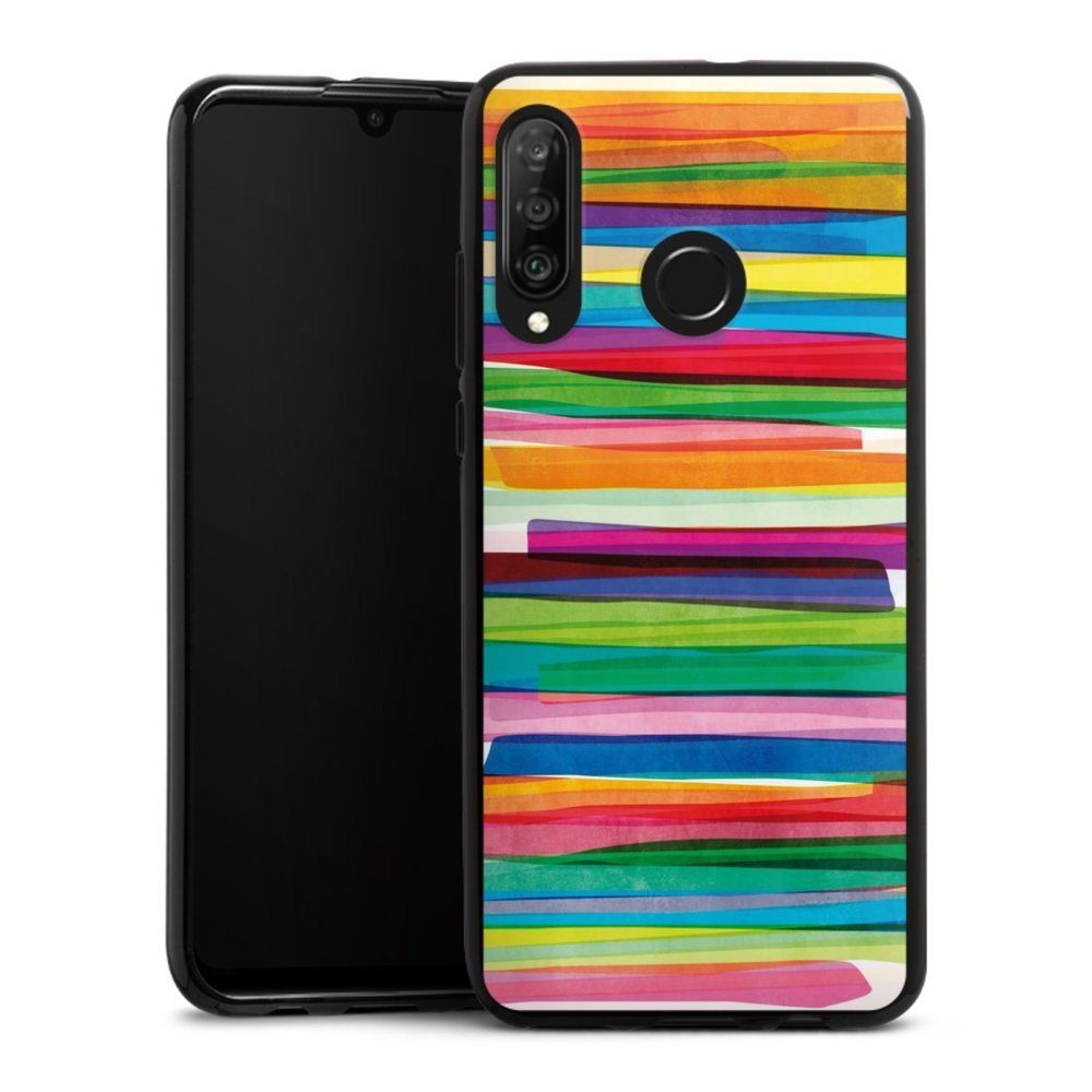DeinDesign Handyhülle »Colorful Stripes1« Huawei P30 Lite Premium, Hülle Streifen Wasserfarbe
