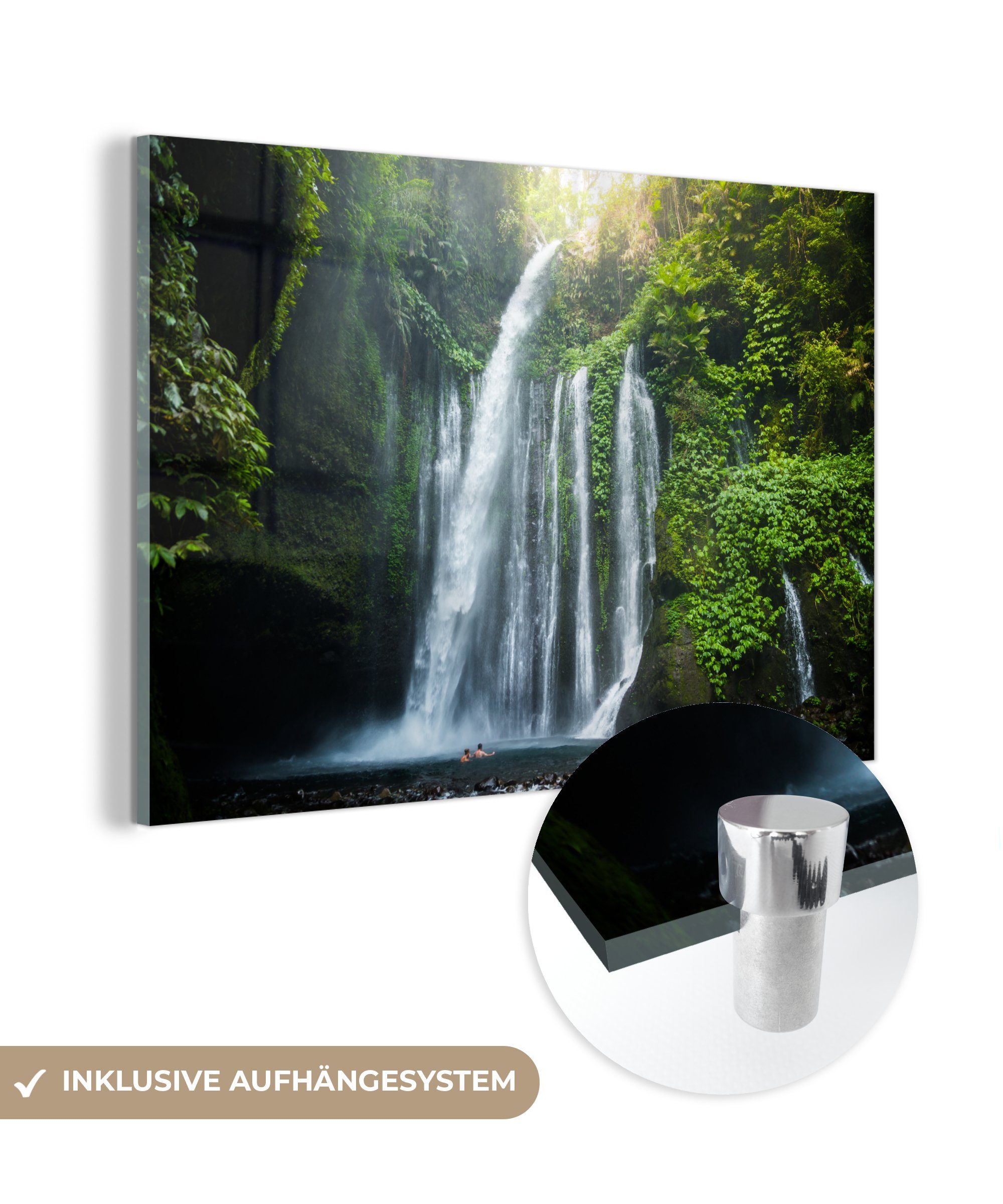 Acrylglasbilder Wasserfall St), auf Dschungel Gunung & Nationalparks Acrylglasbild Schlafzimmer des Lombok, (1 im Wohnzimmer Rinjani MuchoWow