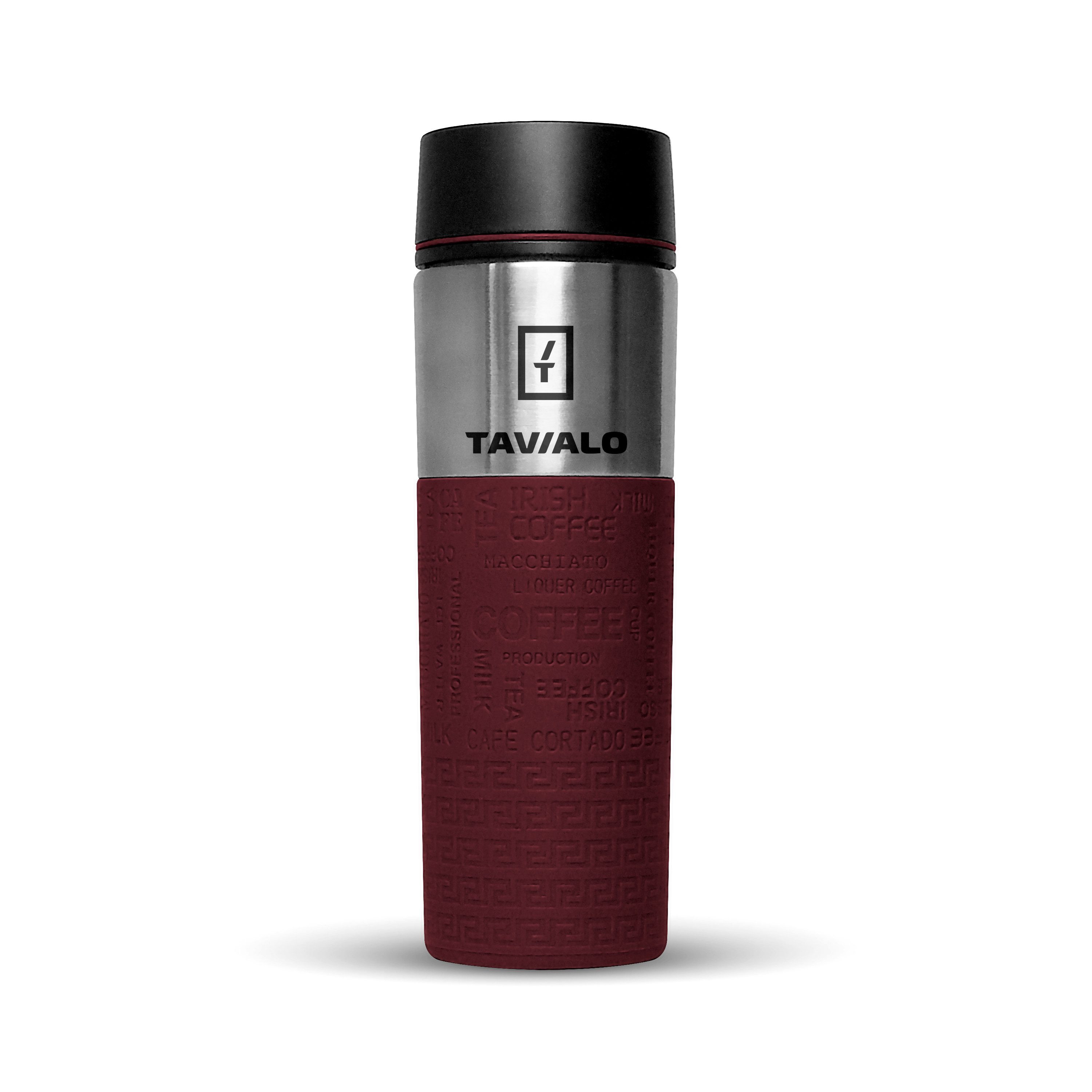 TAVIALO Isolierflasche Thermobecher - Isolierbecher 420ml, INOX Edelstahl (Rot), + 2 zusätzliche Silikondichtungen