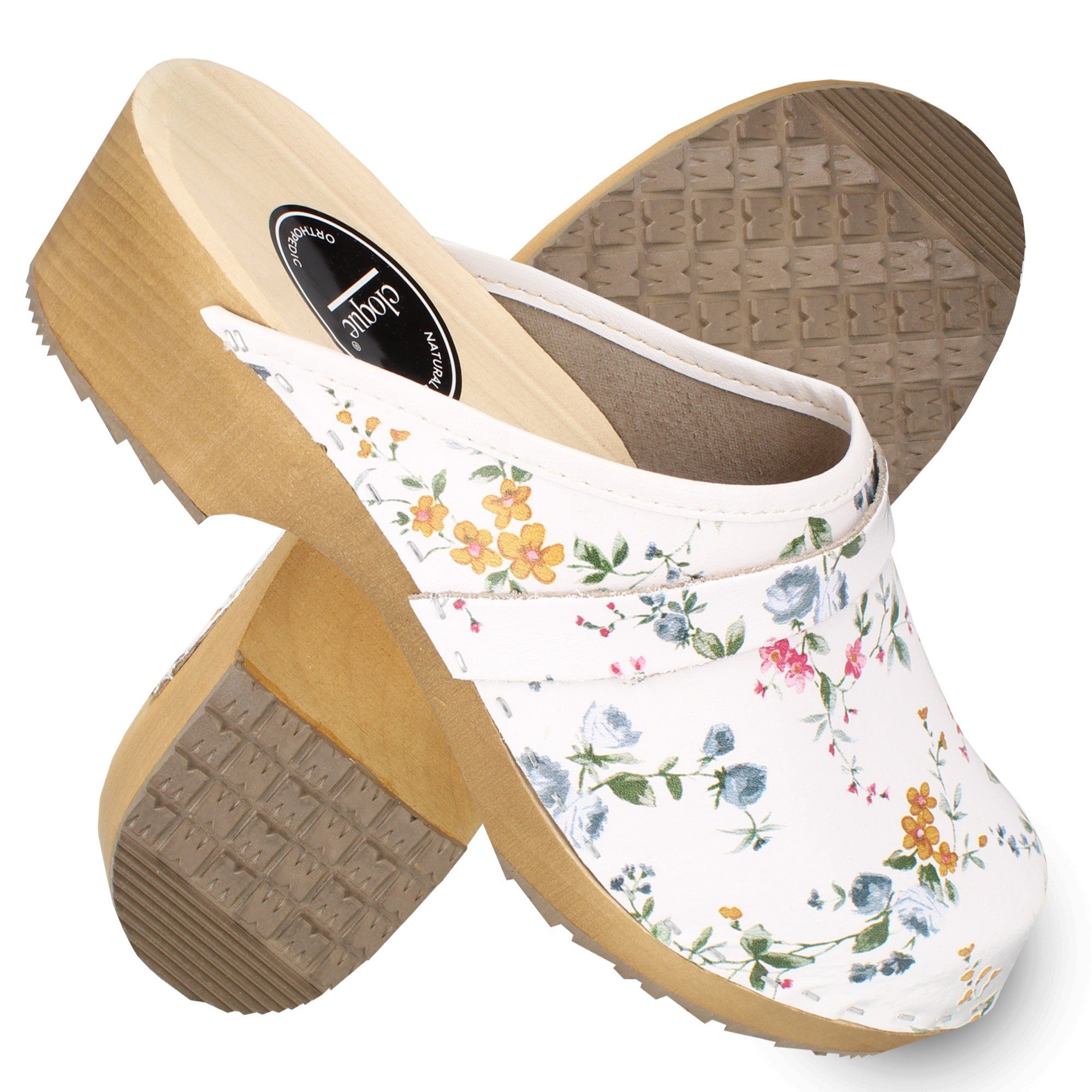 Cloque Clog weiß mit Blumenmotiv Clog Outdoor & Garten