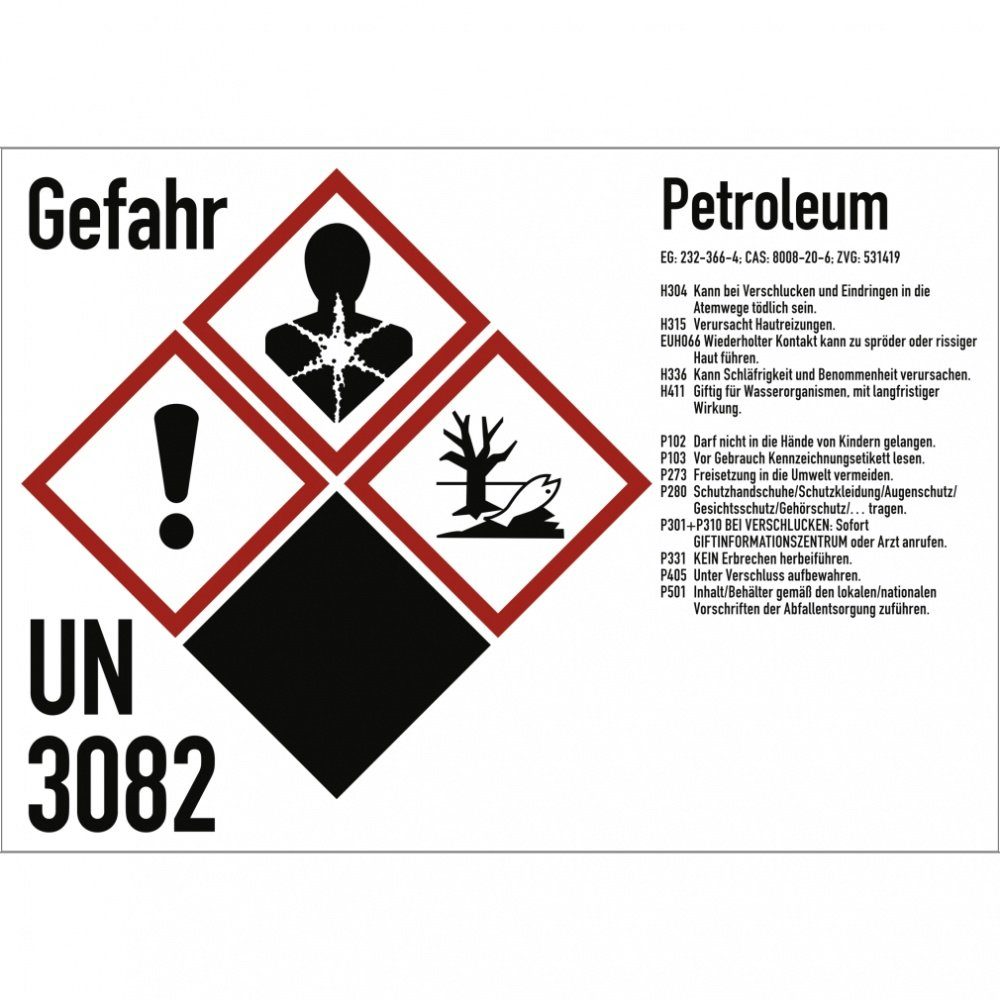 König Werbeanlagen Hinweisschild Gefahrstoffkennzeichnung Petroleum, Kombischild, GHS
