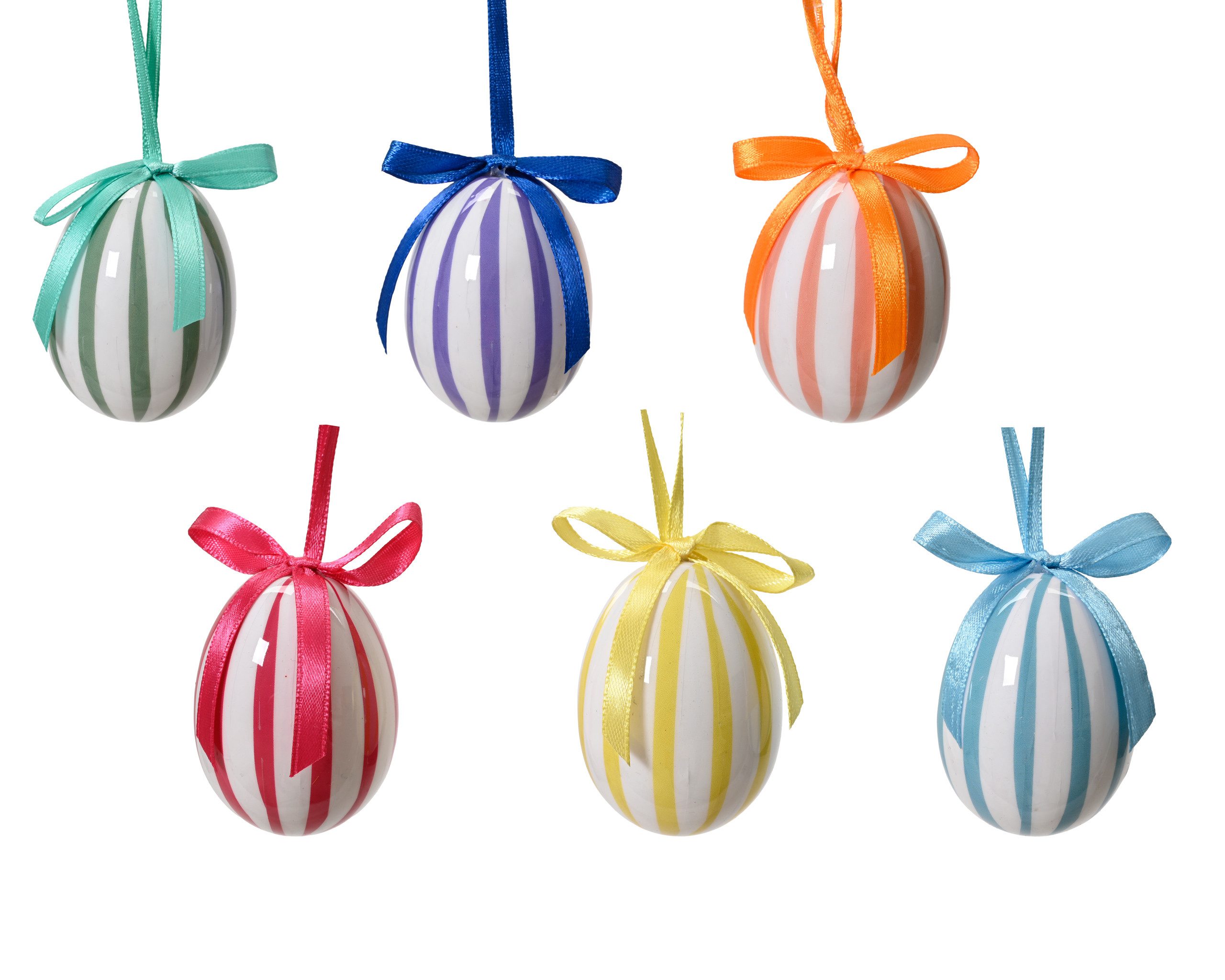 Decoris season decorations Osterei, Ostereier zum Aufhängen mit Streifenmuster 4x6cm Kunststoff 6er Set