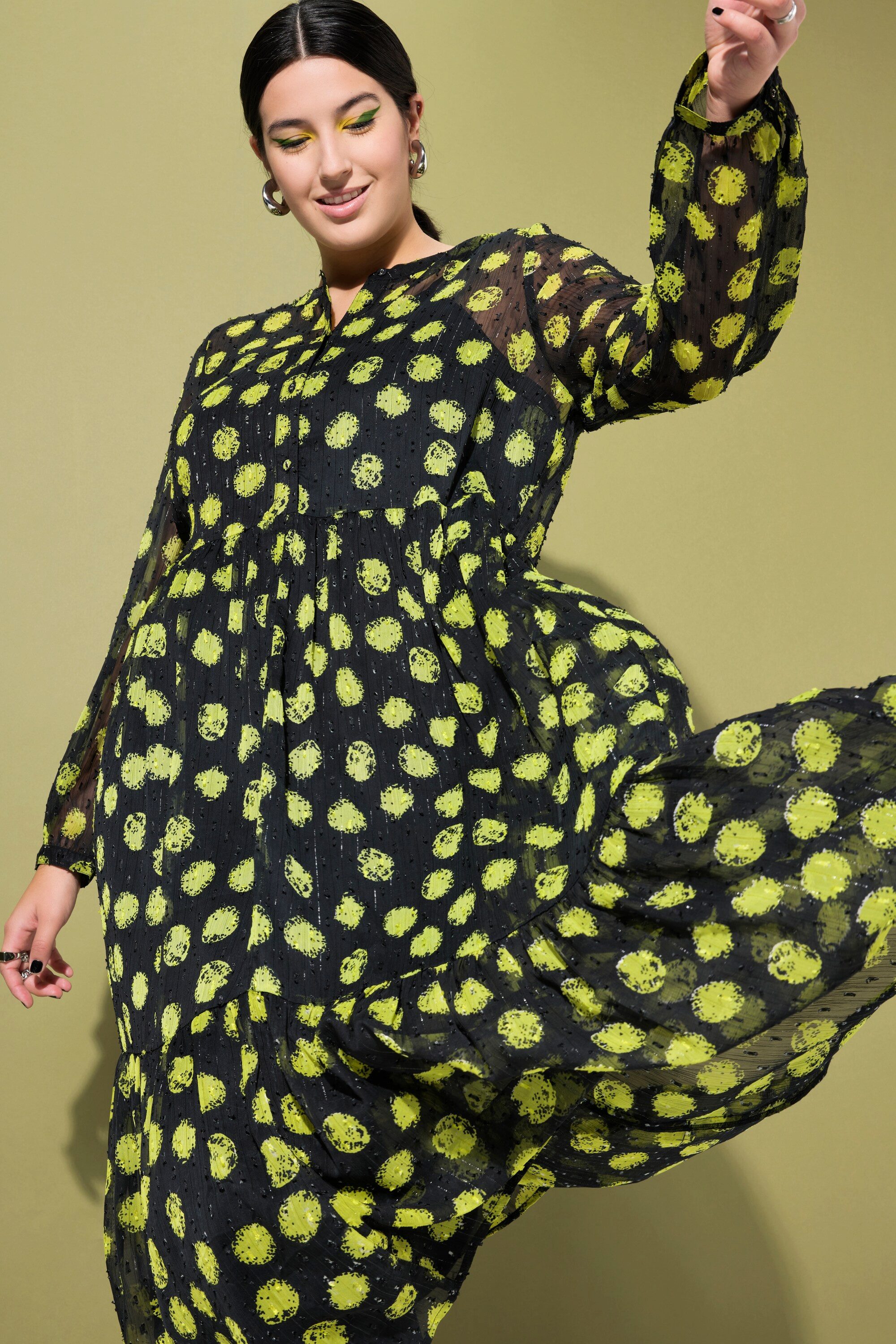 Studio Untold Jerseykleid Maxikleid A-Line Dot Print Langarm