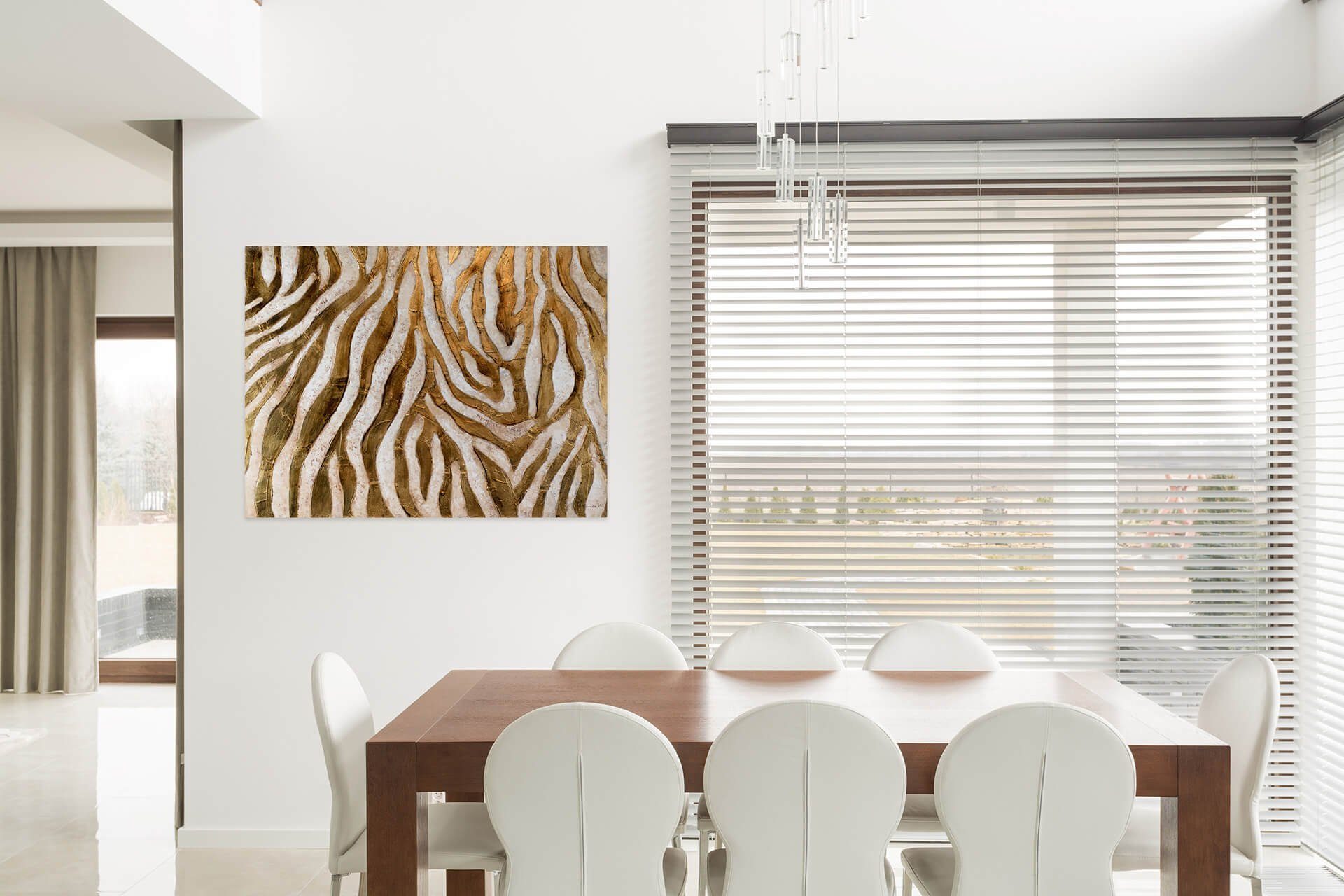 100% HANDGEMALT Zebra Gemälde Leinwandbild 100x75 Wohnzimmer cm, Wandbild KUNSTLOFT Golden