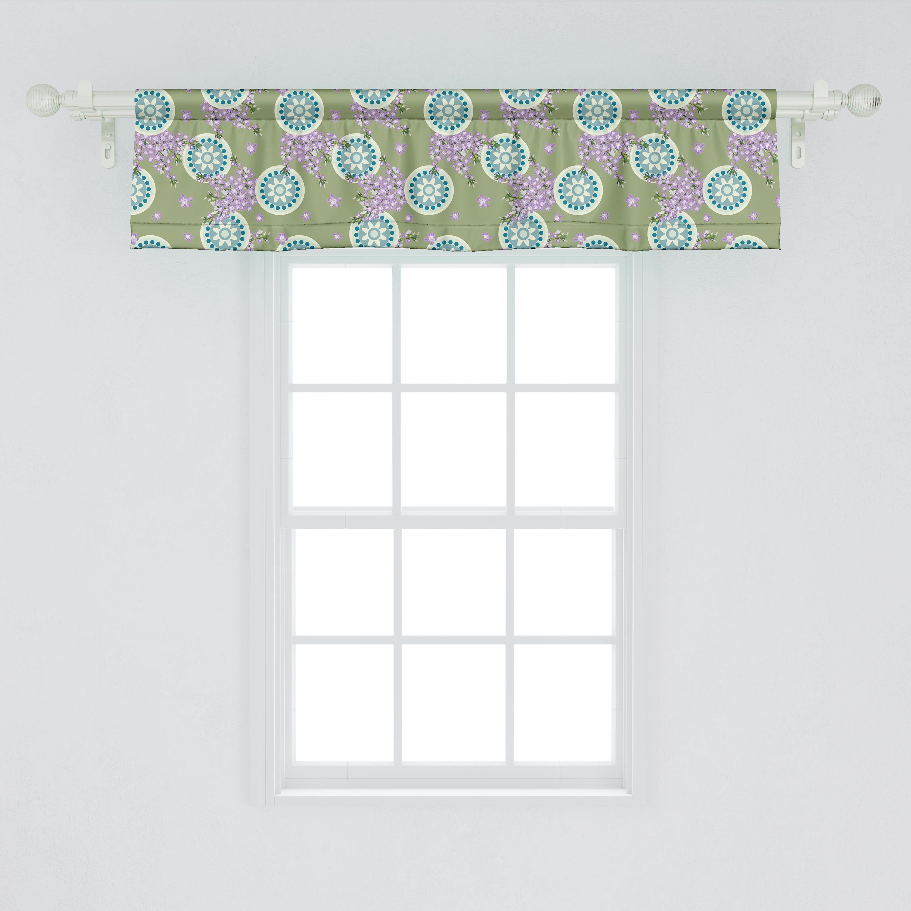 Dekor Spring Küche Stangentasche, für Round Aufwändige Vorhang Schlafzimmer Volant Flower mit Abakuhaus, Blumen Scheibengardine Microfaser,