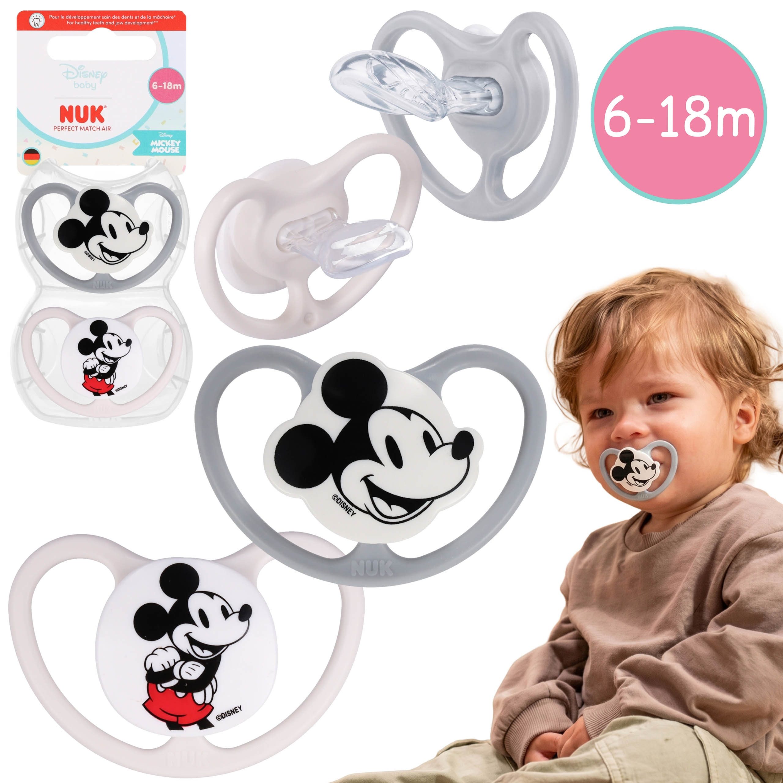 Schnuller NUK Mickey Mouse Schnuller 6–18 Monate, Silikon, 2er Set