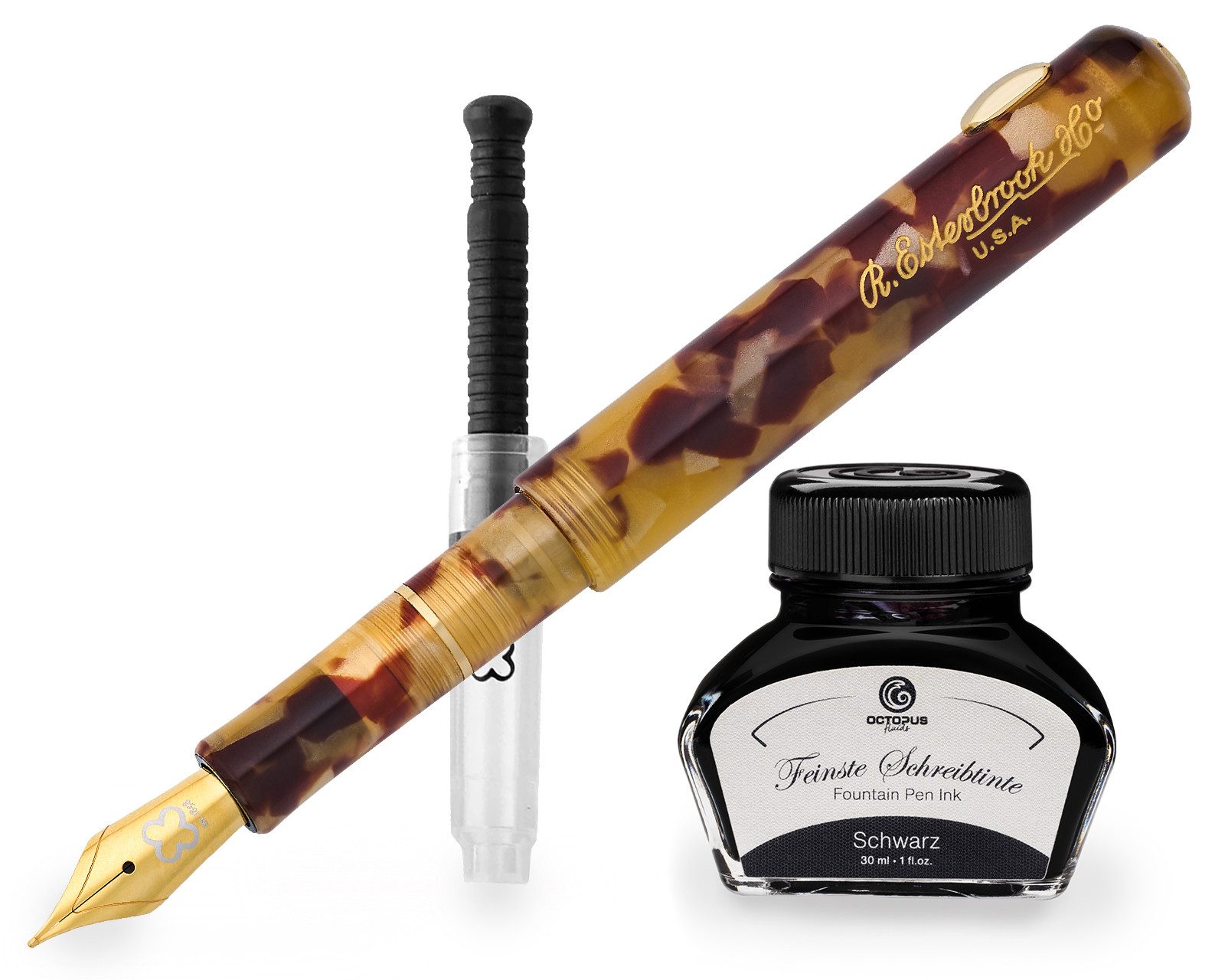 OCTOPUS Füllfederhalter Esterbrook Niblet Tortoise, Gold Füllhalter mit 30ml Tinte, (Füller mit Schreibtinte, 1-tlg., Schwarz)
