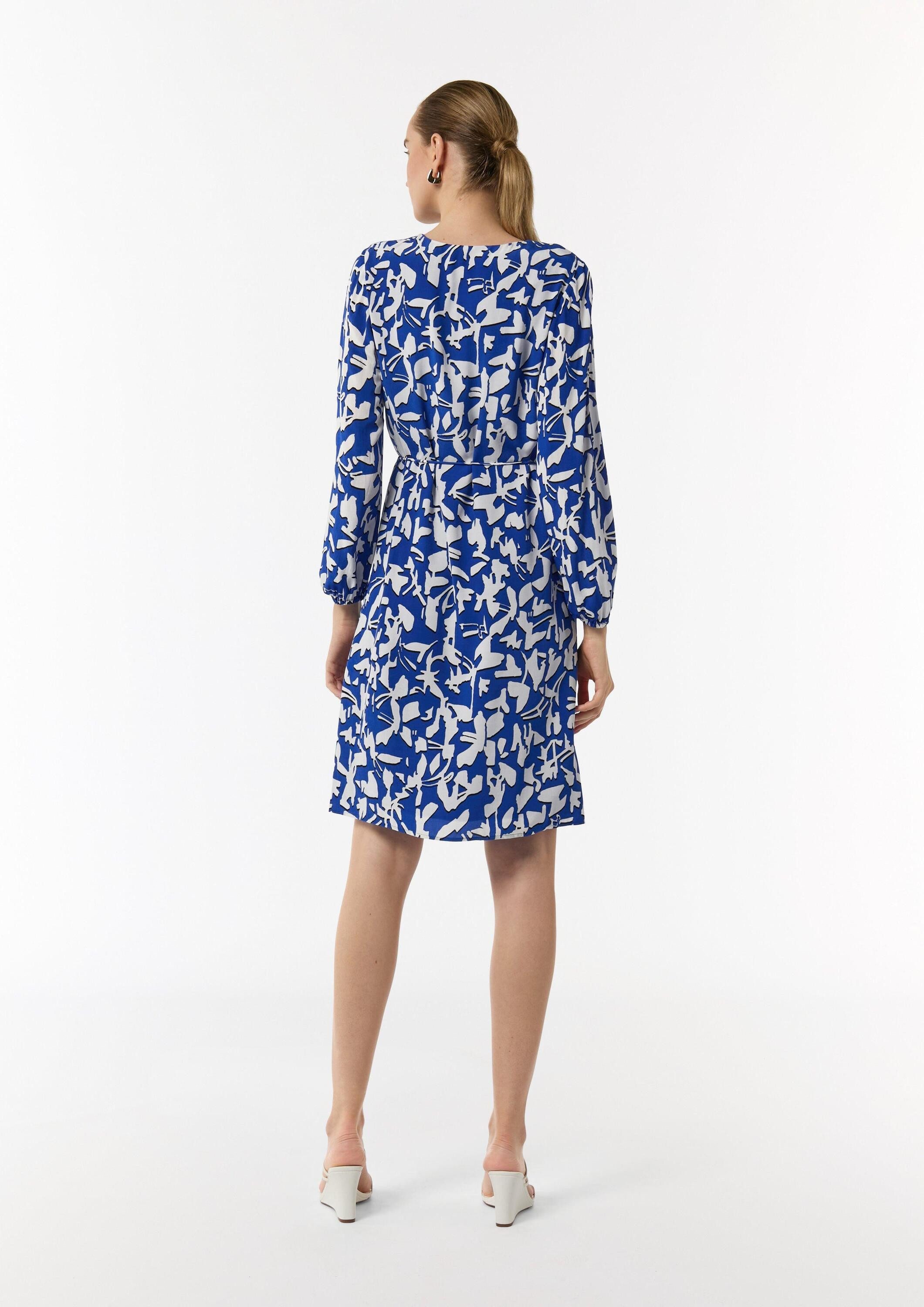 comma Minikleid Kleid Gemustertes Midi-Kleid mit Faltenausschnitt