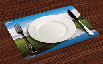 Platzset, Waschbare Stoff Esszimmer Küche Tischdekorations Digitaldruck, Abakuhaus, (4-teilig, 4 Teilig-St., Set aus 4x), Natur Beruhigen River Meadow Trees