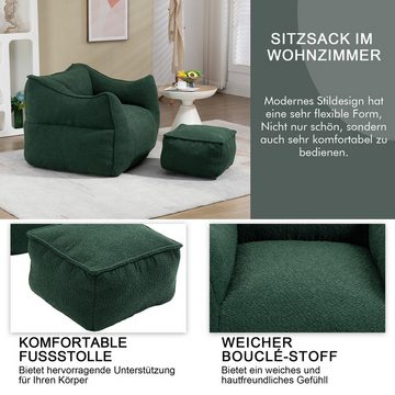 Powerwill Sitzsack Bequemer Boucle Sitzsack Stuhl mit Fußstütze (Indoor Super weiches faules Sofa, 1 St., mit Memory Schwamm Füllung), für Wohnzimmer und Schlafzimmer