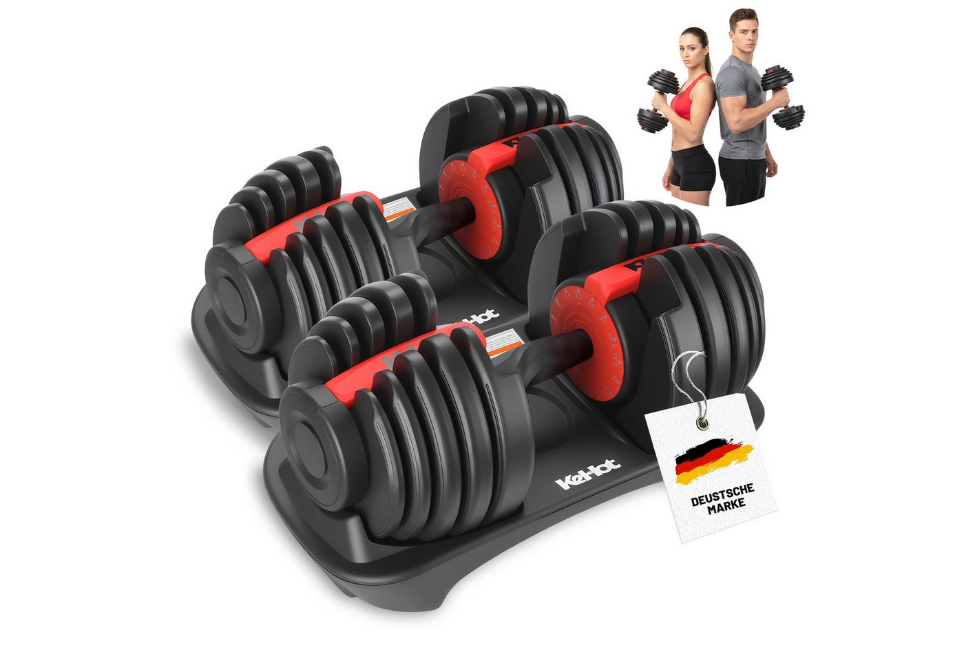 kehot Hantel-Set Verstellbare Kurzhantel 24 kg mit 15 Gewichtsstufen, (Einhand-Schnellverstellung mit stabiler Ablage, Kompaktes Hantelset für effektives Home-Gym Krafttraining), 2,5–24 kg Anpassung für Anfänger und Fortgeschrittene
