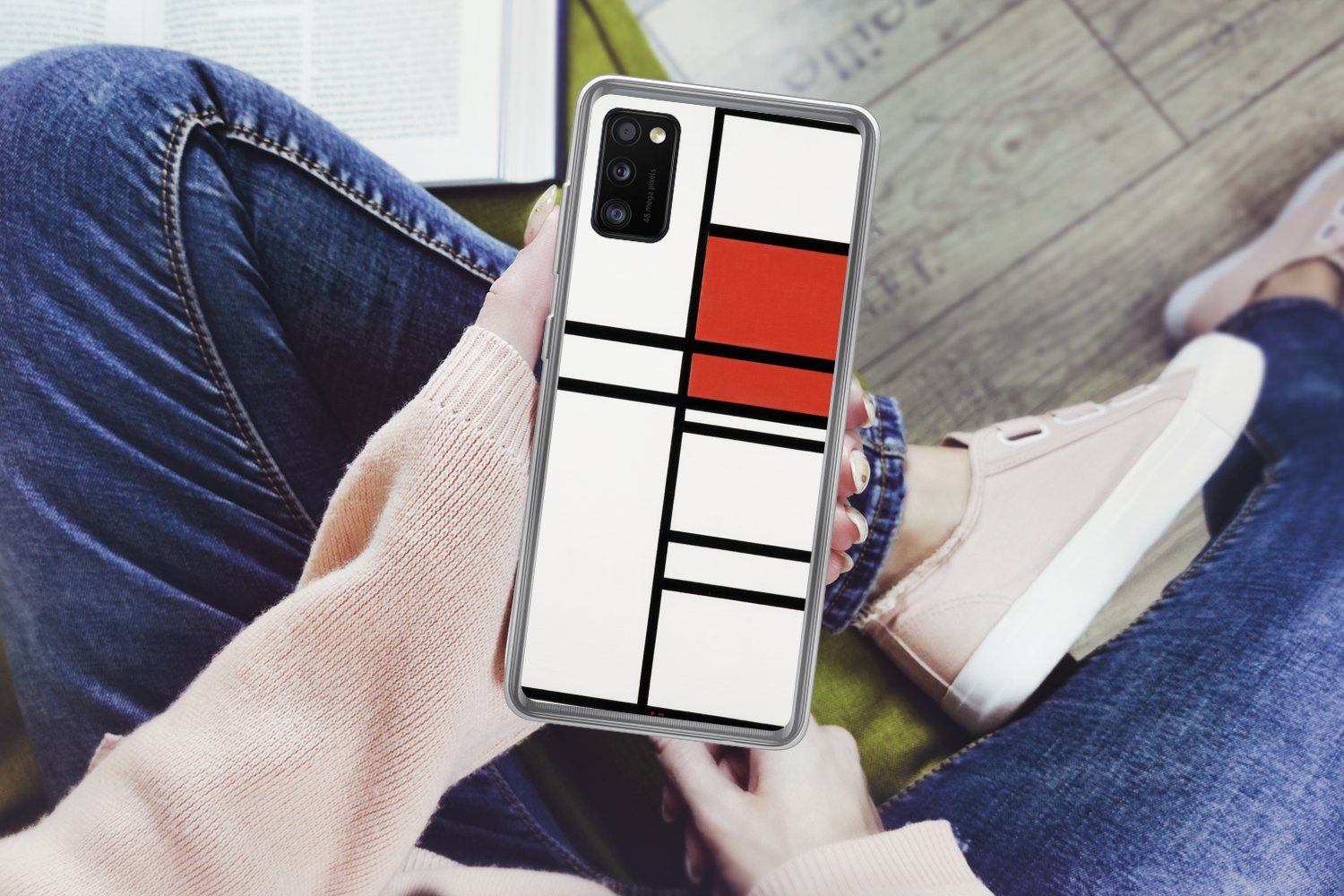 MuchoWow Handyhülle für Samsung Galaxy A41 Komposition mit Rot und Weiß - Piet Mondrian, Smartphone-Bumper, Print, Handy Schutzhülle Dünn
