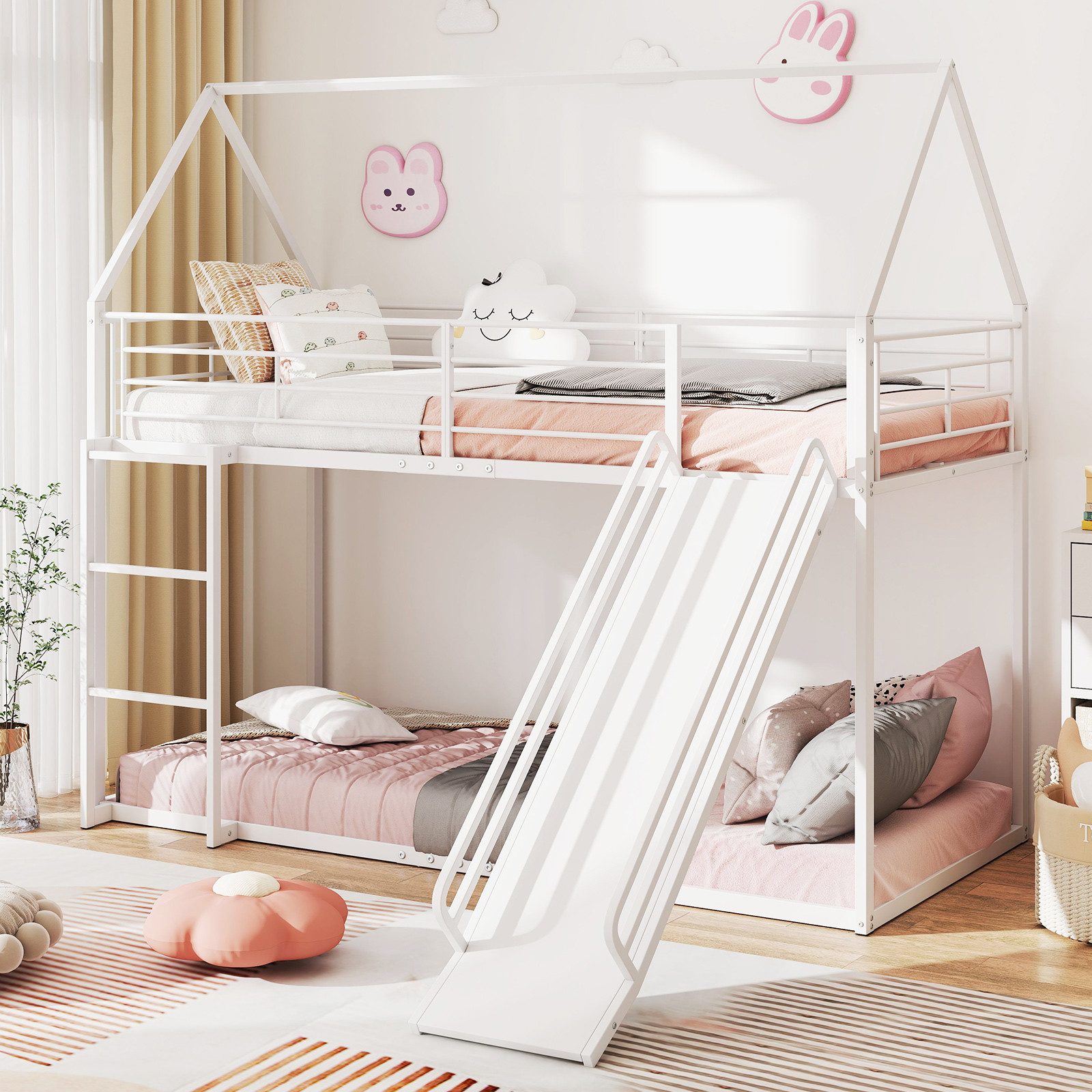COSTWAY Hochbett Etagenbett, Kinderbett, mit Rutsche günstig online kaufen