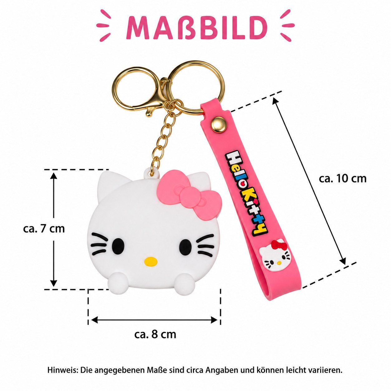 GOLDIA GMBH Schlüsselanhänger Hello Kitty Bagclip Rucksack Taschenanhänger mit Kosmetikspiegel (Spar-Set, 1-tlg., Anhänger mit Kosmetikspiegel), mit Spiegel, Karabiner und Schlüsselband, Farbe nicht wählbar