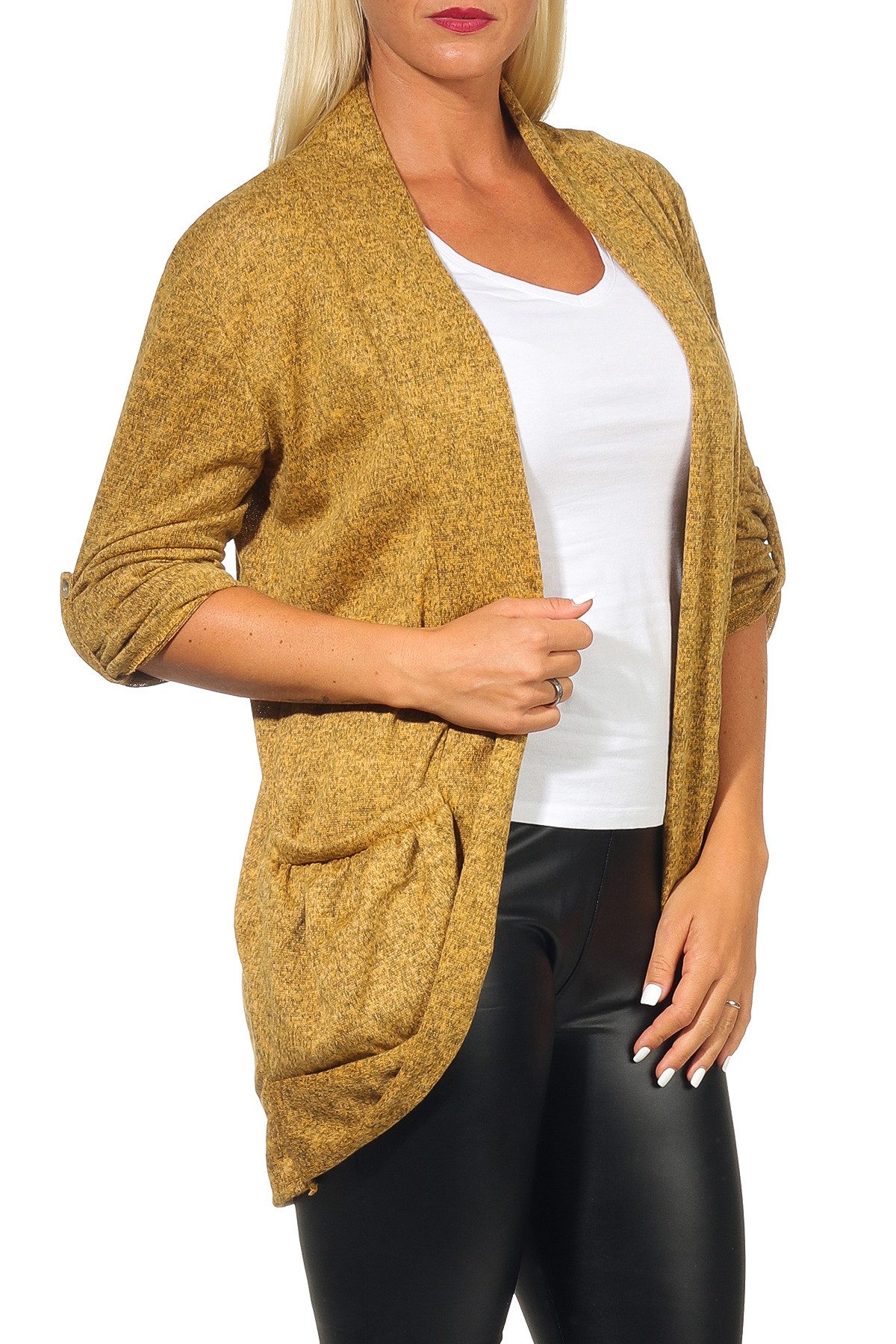 CLEO STYLE Cardigan Damen Strickjacke 402 Senf