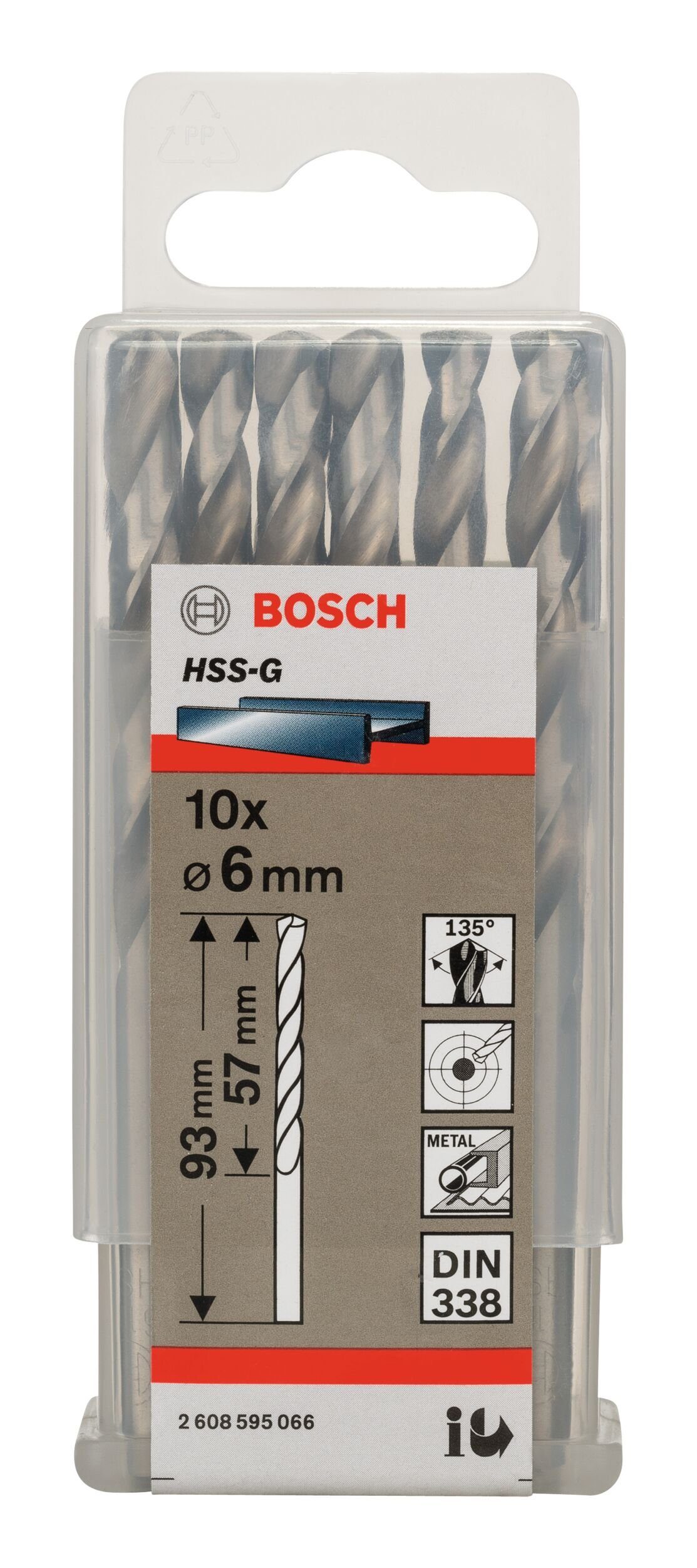BOSCH Metallbohrer, (10 Stück), - 6 x HSS-G (DIN 57 338) mm - 10er-Pack 93 x
