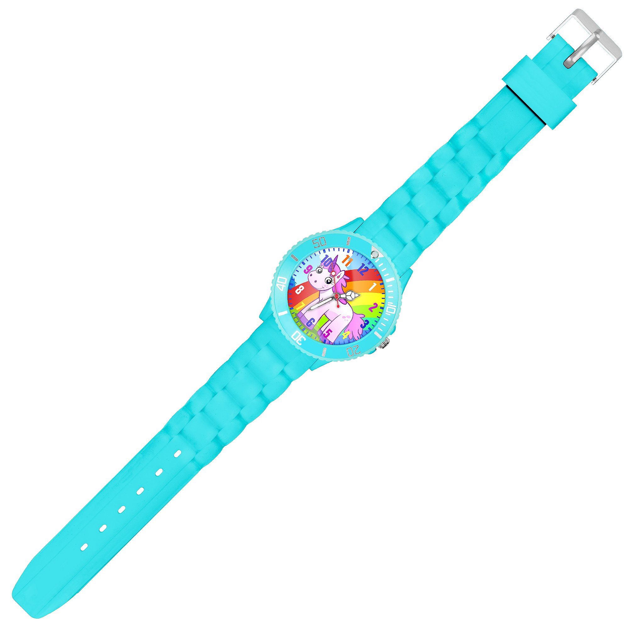 Kinderuhr Kinder Taffstyle Mädchen Sportuhr Regenbogen Einhorn Armbanduhr Bunt, Türkis Quarzuhr Uhr Silikon Silikonuhr Lernuhr Bunte Analog