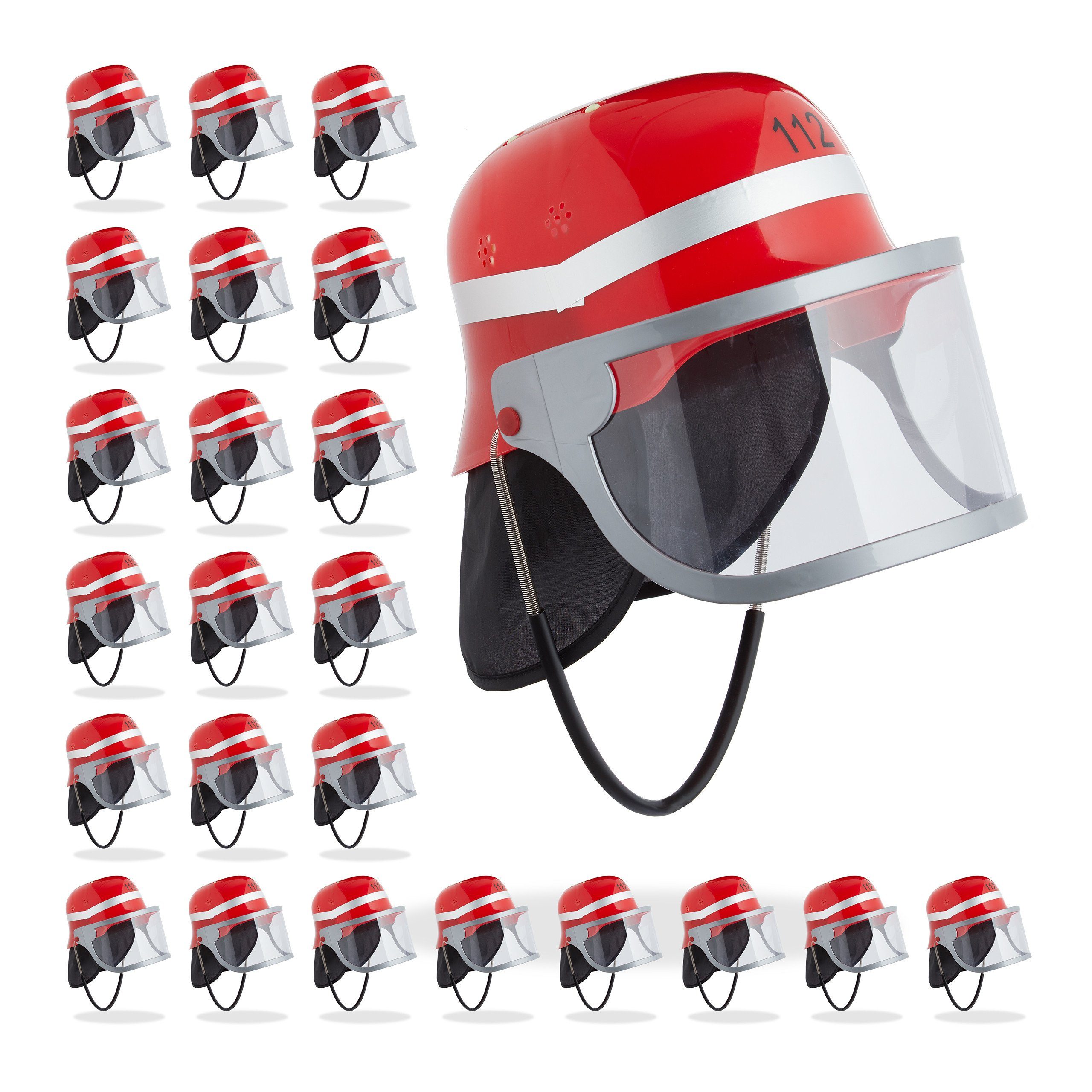 relaxdays Feuerwehrhelm 24 x Feuerwehrhelm Kinder rot