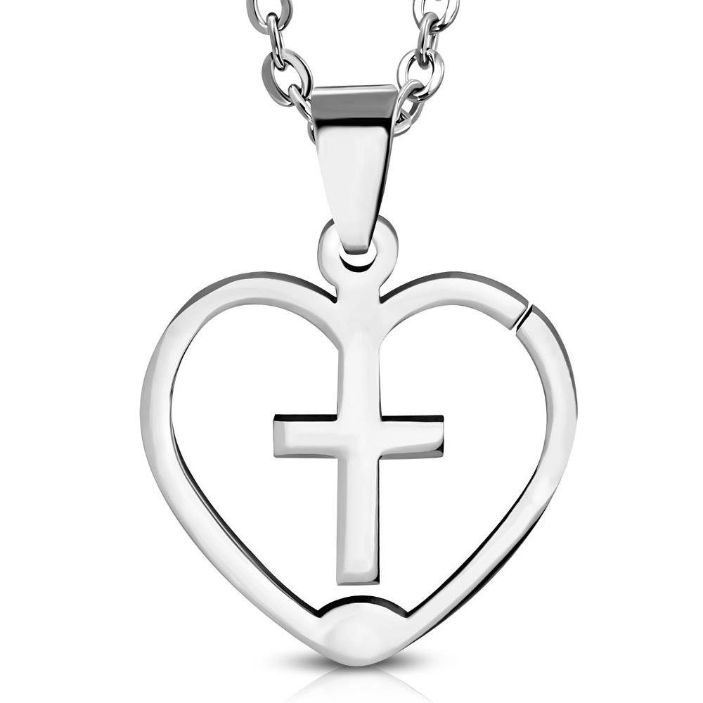 BUNGSA Silber in Unisex Edelstahl Anhänger Herz aus Herzanhänger Pendant Kreuz Halsketten (1-tlg),