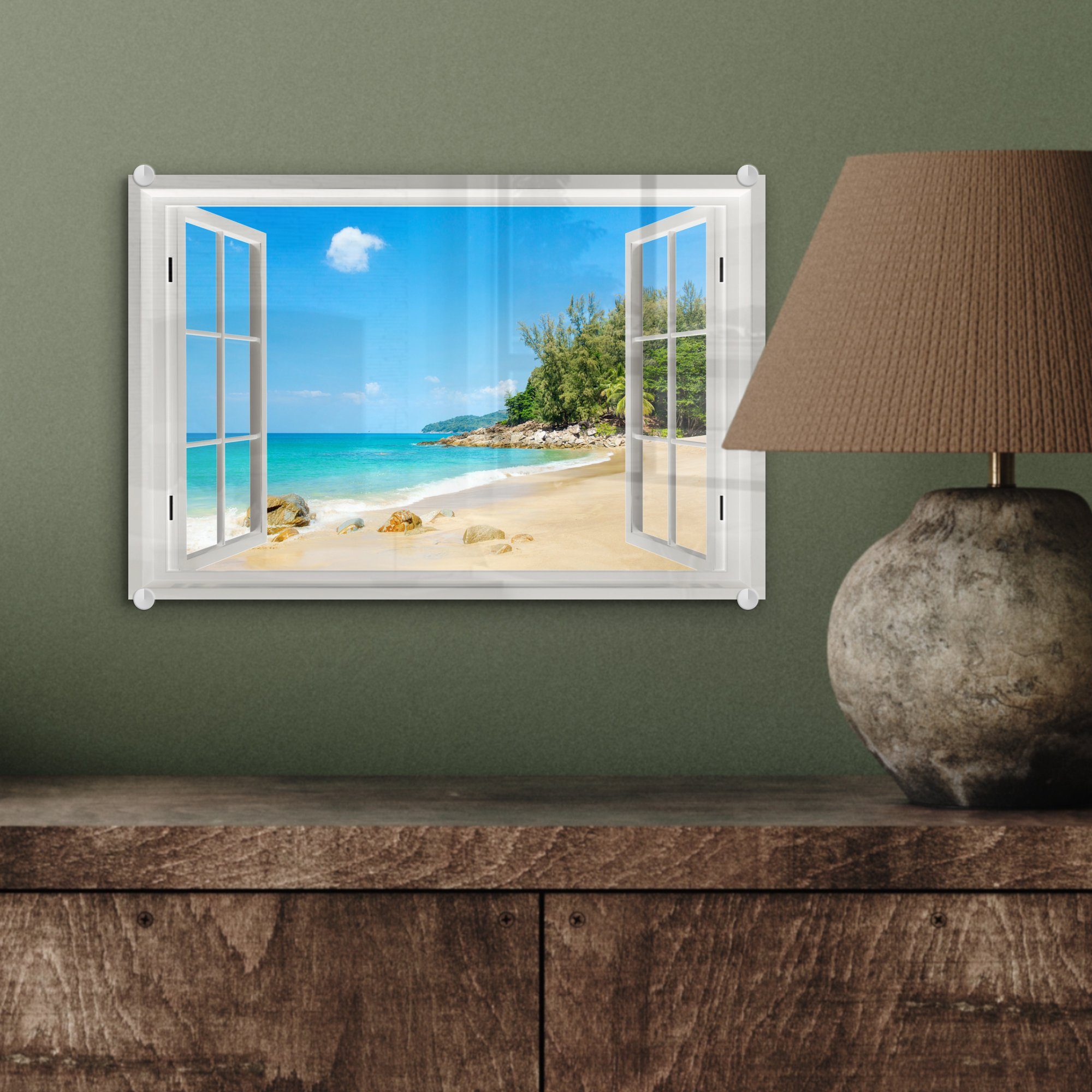MuchoWow Acrylglasbild Aussicht - Bilder St), auf Wanddekoration Wasser Foto Glas Glas - - auf Wandbild Glasbilder - Strand, - (1
