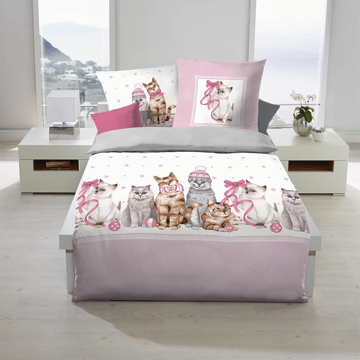 TRAUMSCHLAF Bettwäsche Weihnachtskatzen, Biber, 2 teilig, warme Weihnachtsw günstig online kaufen