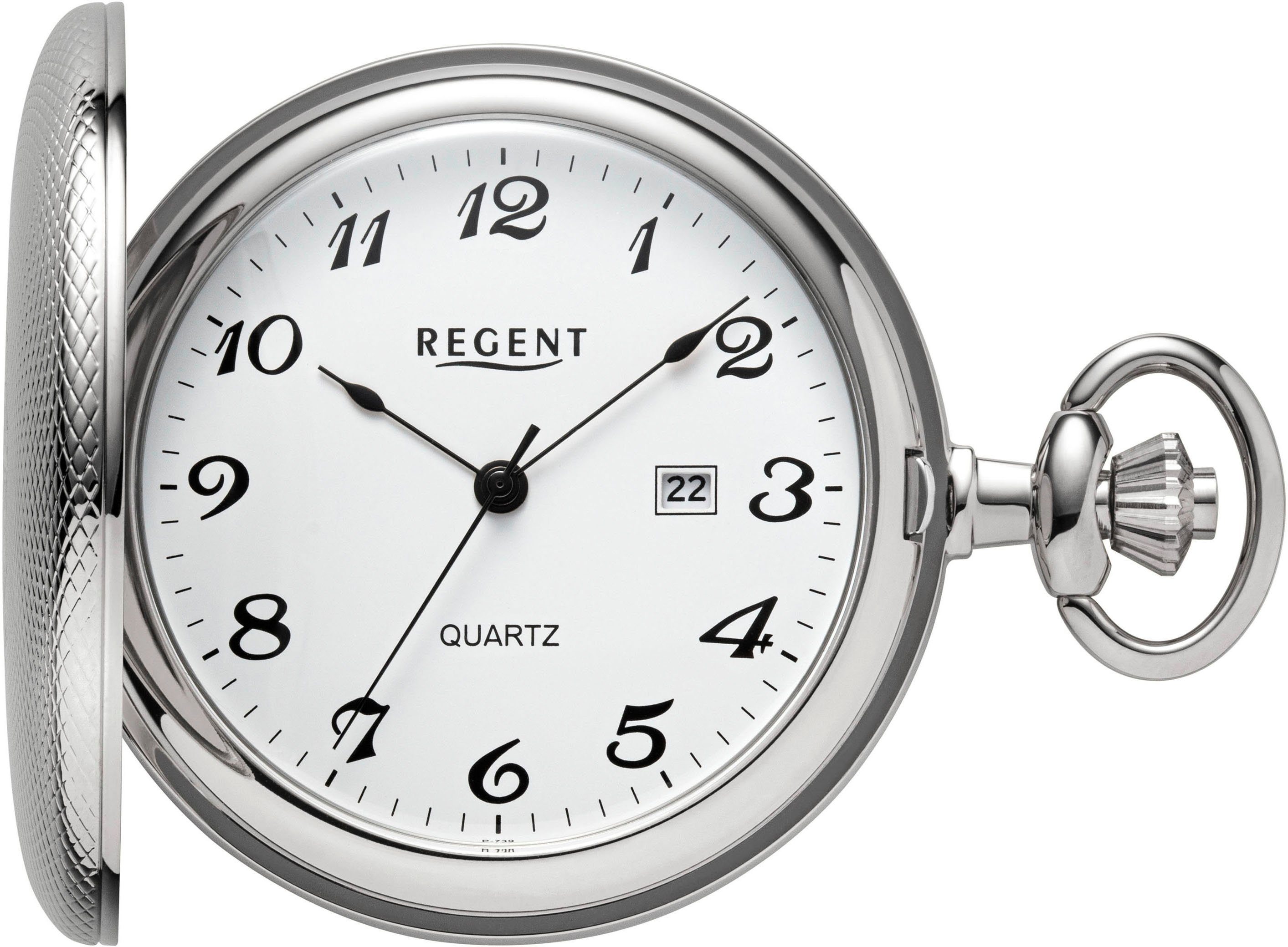 Regent Taschenuhr P739-19537749, (Set, 2-tlg., mit dazu passender Kette), Quarzuhr, Herrenuhr, Datum, Acrylglas