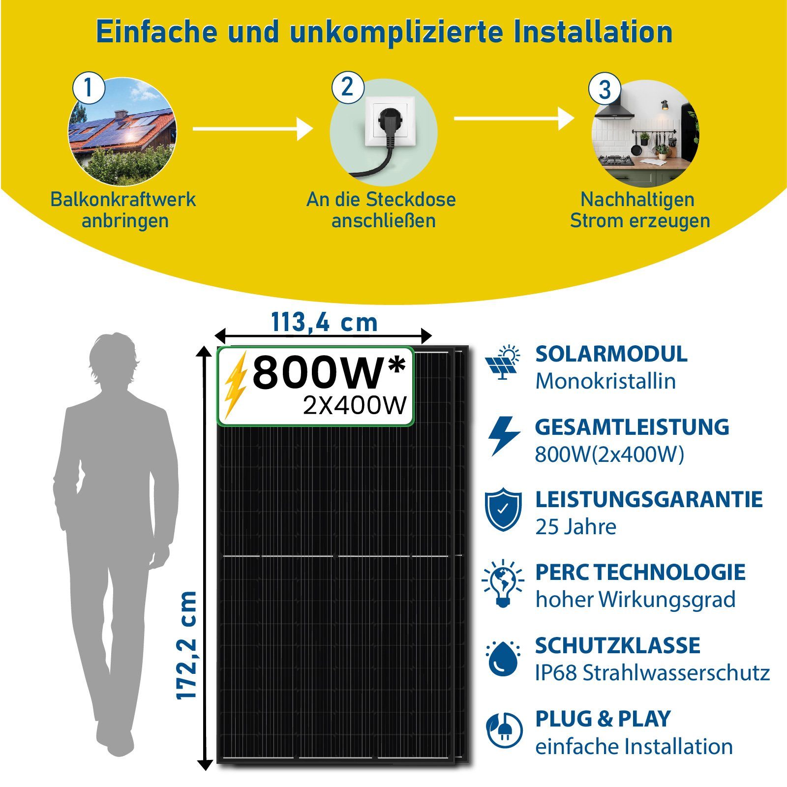 800W Stockschrauben, 800W WIFI Balkonkraftwerk Stegpearl Relais Generation Solaranlage Montage Komplettset Deye Wechselrichter Neu (2x400W) mit mit