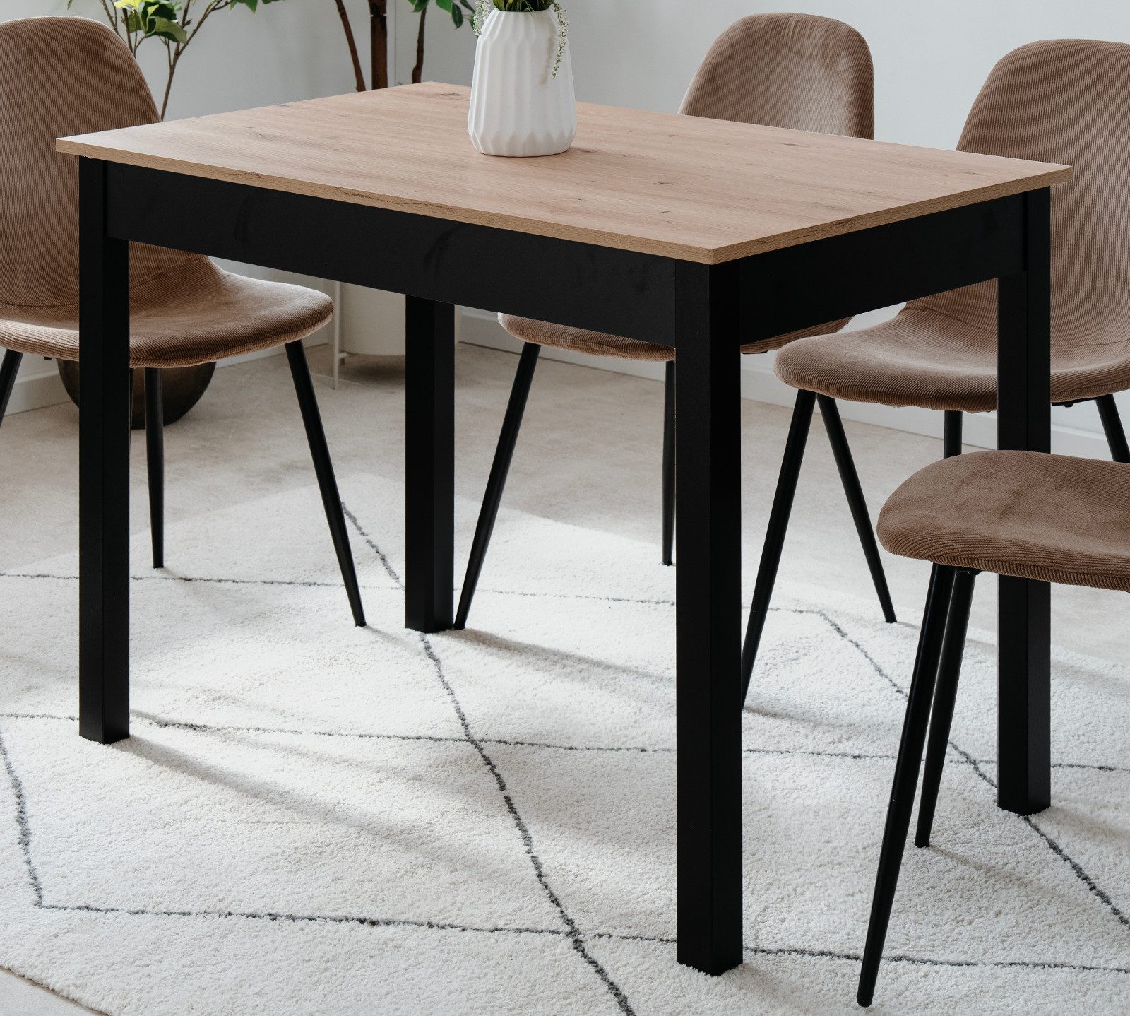 Inn.Furn Esstisch Prag (Küchentisch in Eiche Artisan und Schwarz, 110 x 67 cm), bis 4 Personen, bis 45 Kg belastbar