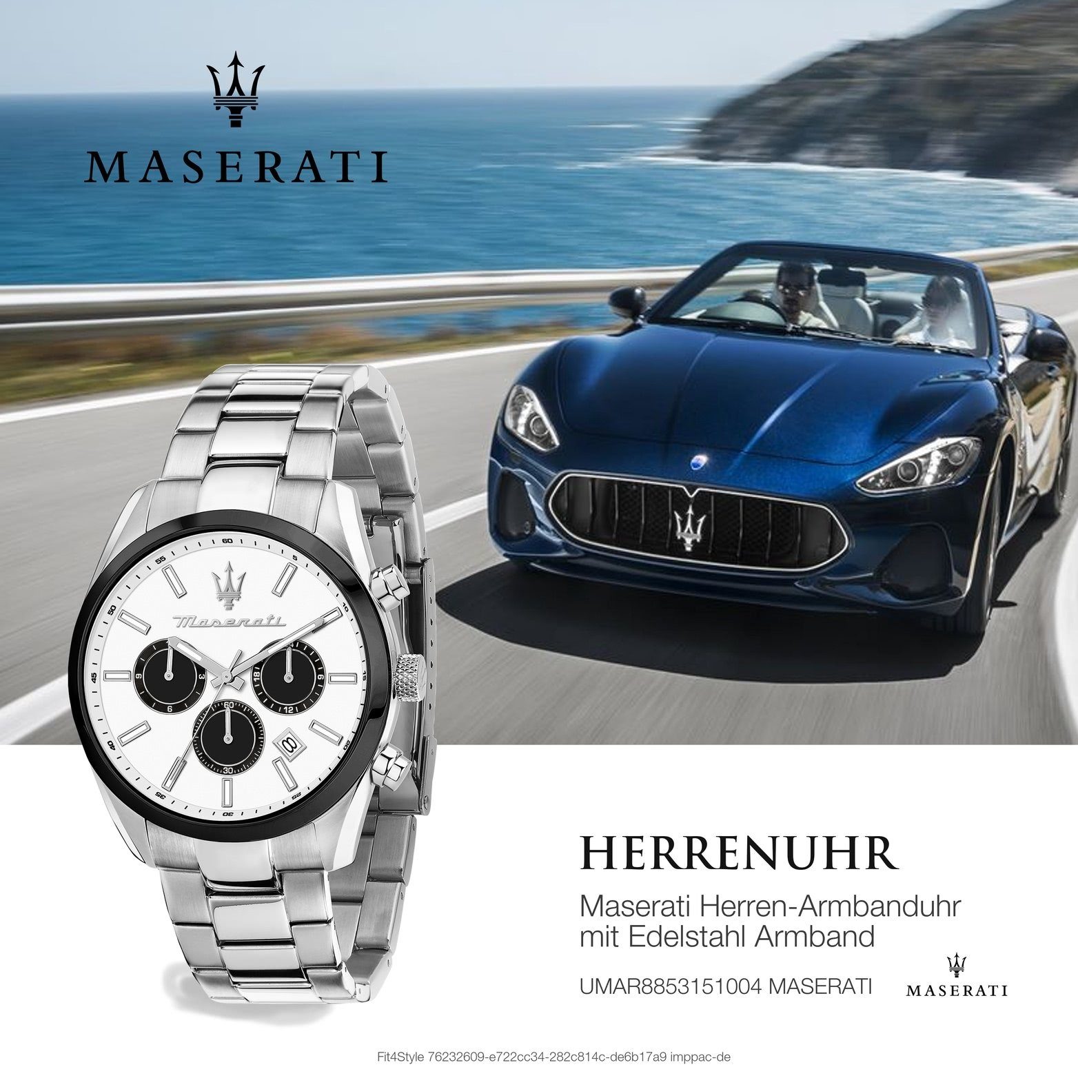 Herrenuhr Attrazione, 43mm) Edelstahlarmband, Maserati groß MASERATI Herrenuhr weiß Multifunktionsuhr (ca. rundes Gehäuse,