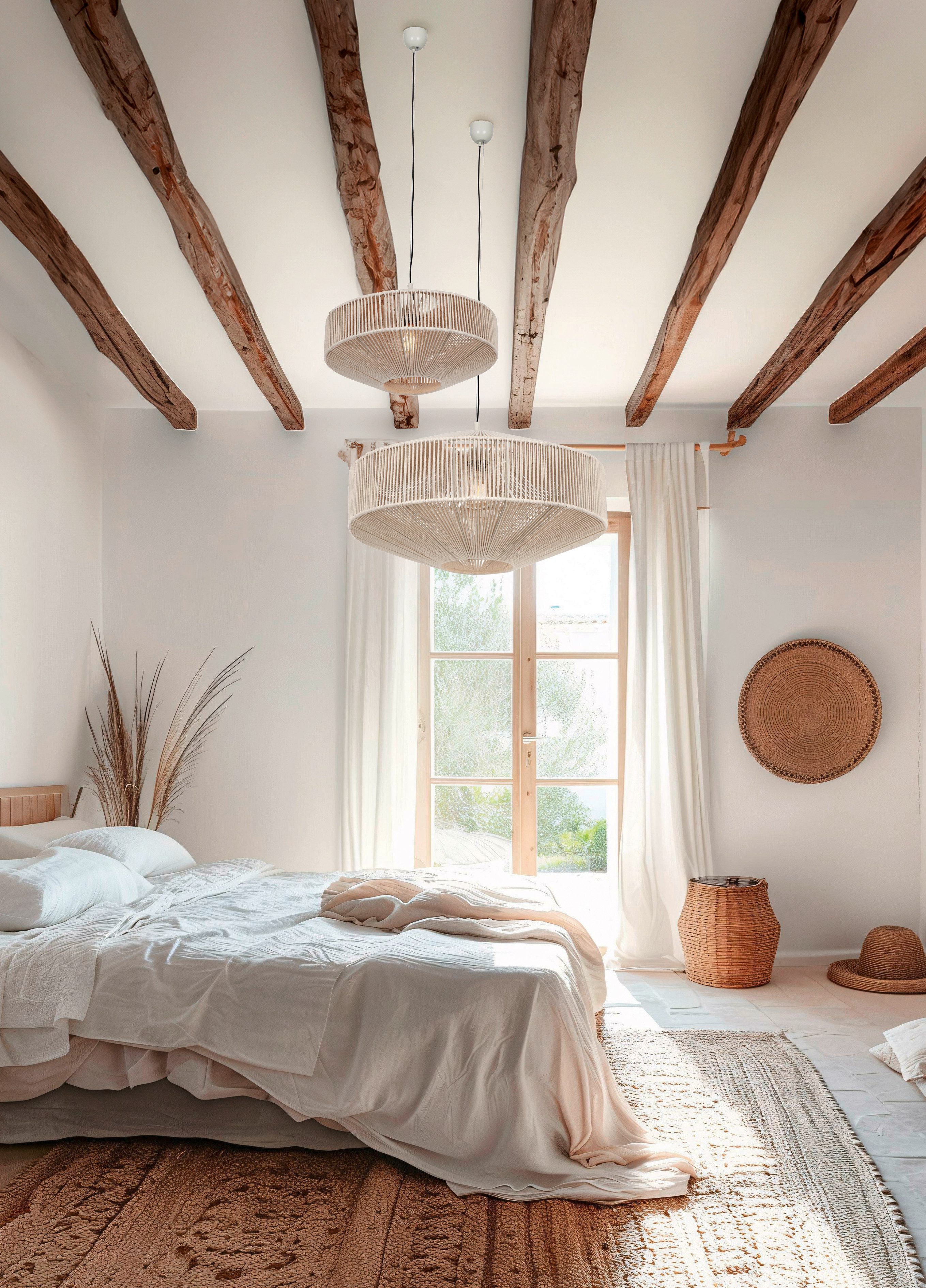 TRIO Leuchten Pendelleuchte SVEA, Hängelampe beige aus Baumwolle im Boho-Look Höhe 150 cm, Leuchtmittel wechselbar, warmweiß - kaltweiß, Hängeleuchte Schlafzimmer / Wohnzimmer exkl 1x E27 max 10W