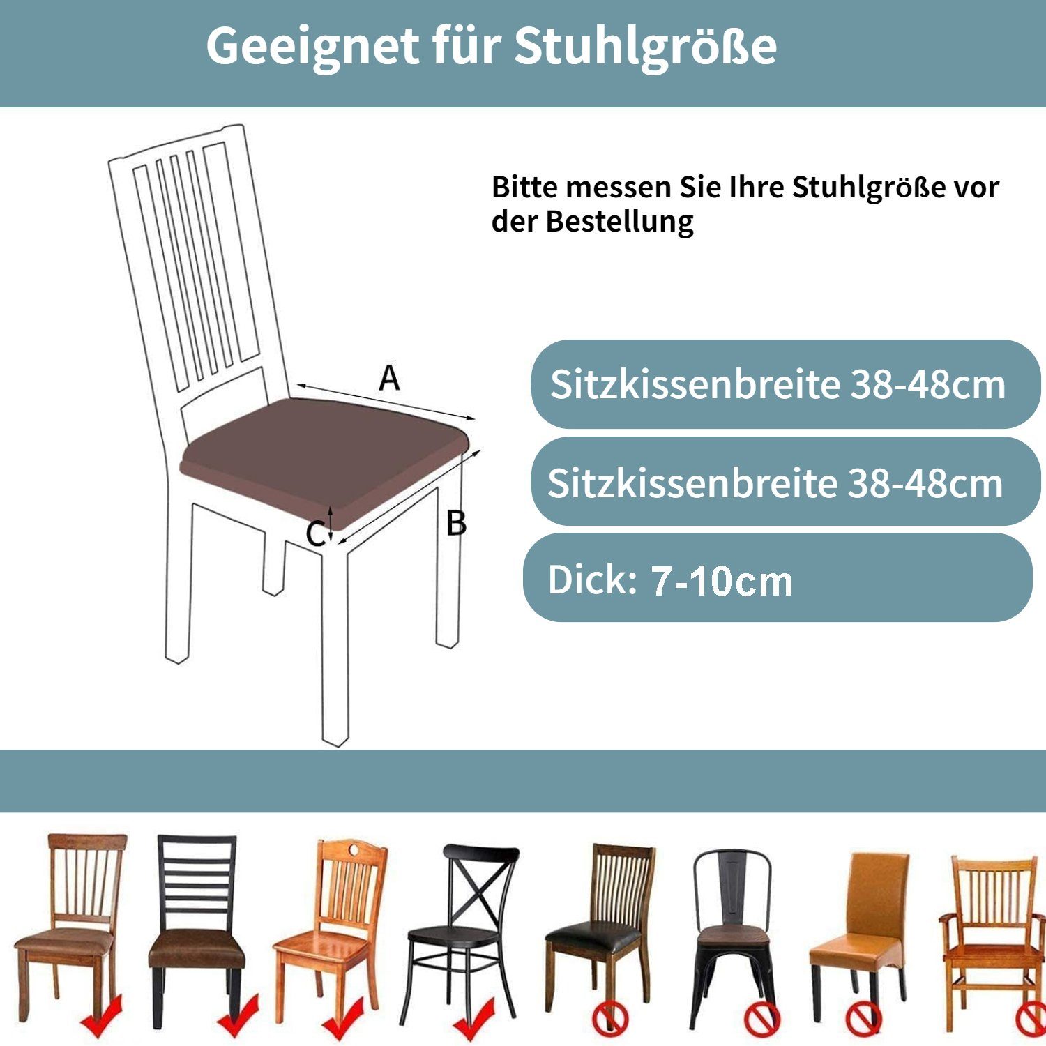 Jacquard-Sitzbezüge Stuhlhusse, HOMEIDEAS, quadratischer Kleiner Schwarz