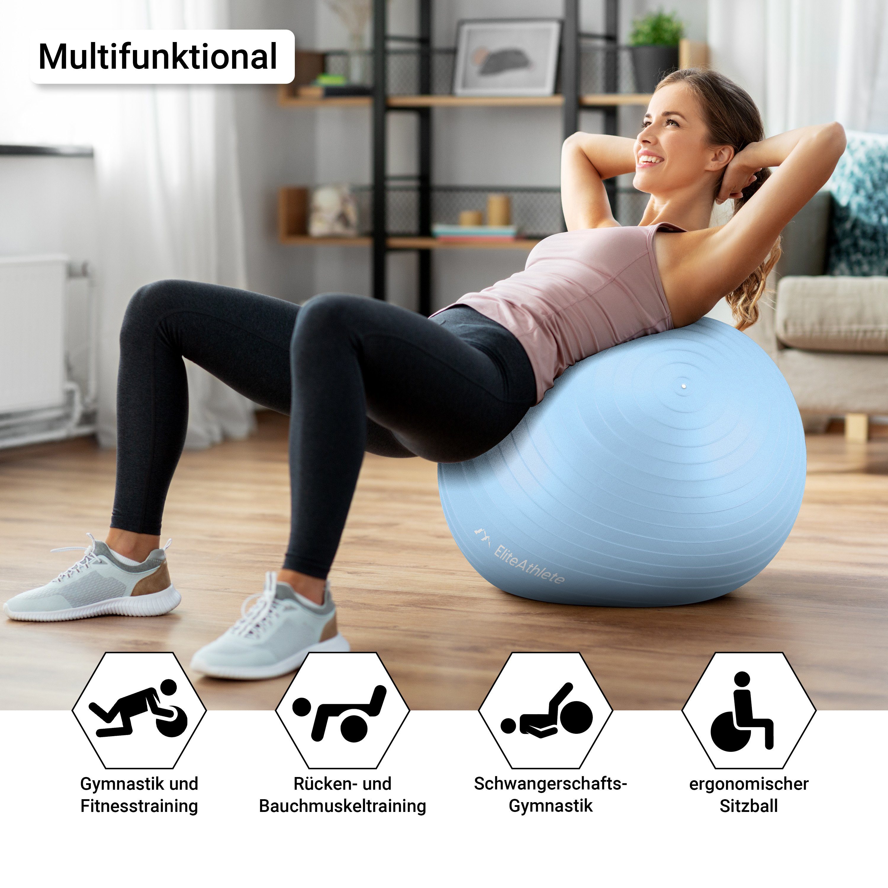 EliteAthlete Gymnastikball Gymnastikball Sitzball Büro ergonomisch - Fitness Yoga Schwangerschaft