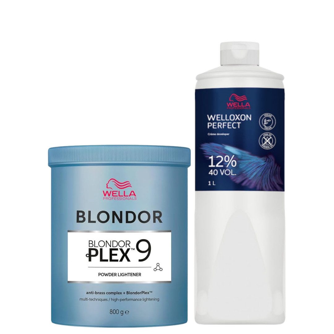 Wella Professionals Blondierpulver Blondor Plex 9 Blondierpulver 800 g + Welloxon Perfect Entwickler 1L
