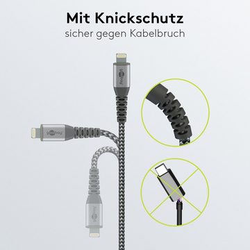Goobay Lightning auf USB-A Textilkabel mit Metallsteckern USB-Kabel, USB Typ A, Lightning (50 cm), Datenübertragung bis 480 Mbit/s, Apple-MFi-Zertifizierung, Grau