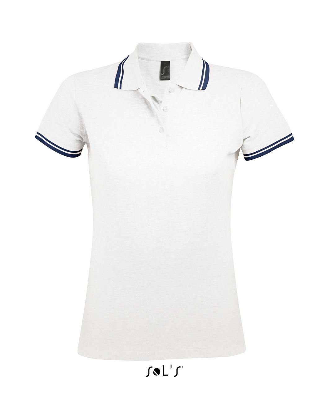 Poloshirt Piqué Polohemd Oberteil, Poloshirt White/Navy SOL'S Damen kurzarm Shirt SOLS Lady-Fit Polo T-Shirt