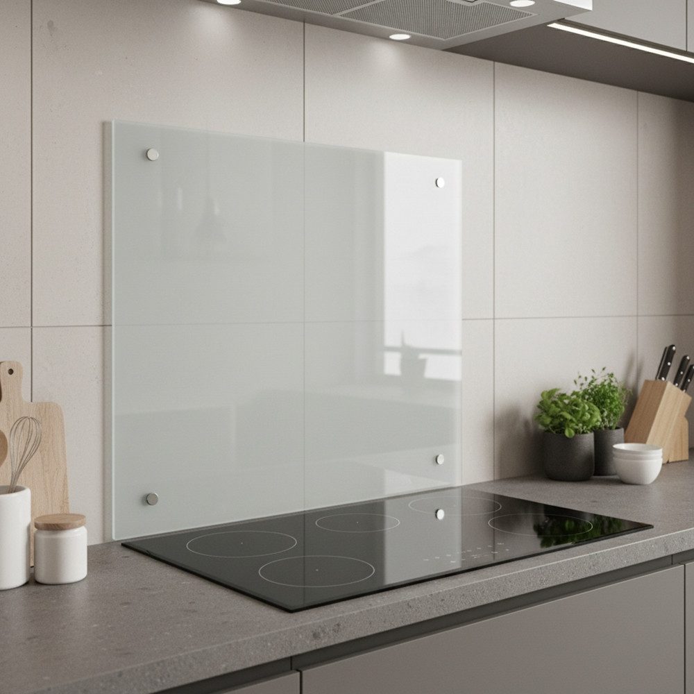 Melko Küchenrückwand Herdspritzschutz Glasrückwand Milchglas Fliesenspiegel 6mm Herdblende, (Stück), ESG Sicherheitsglas