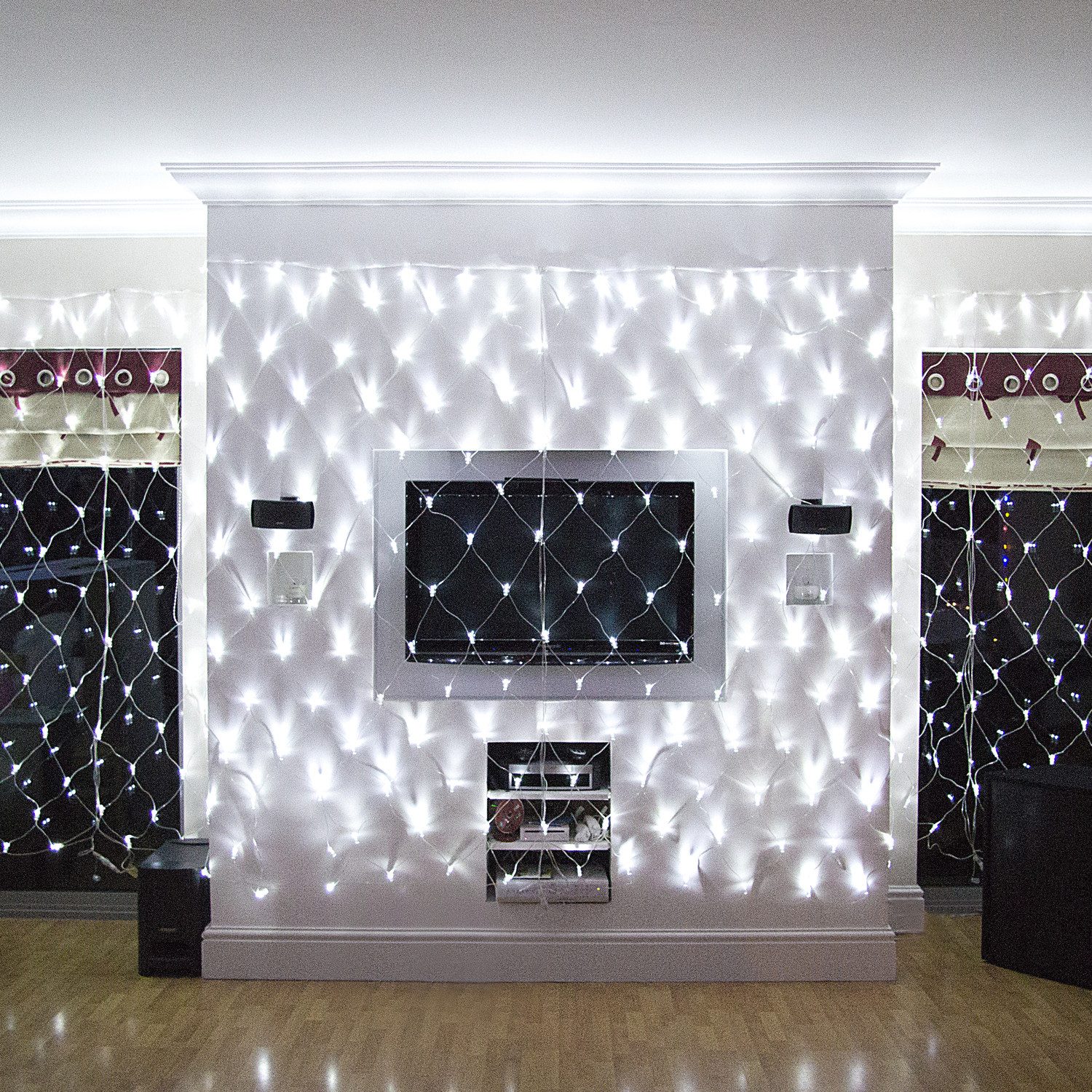 Lights4fun LED-Lichternetz Core Connect 2m x 2m 140er LED Lichternetz weiß koppelbar transparente