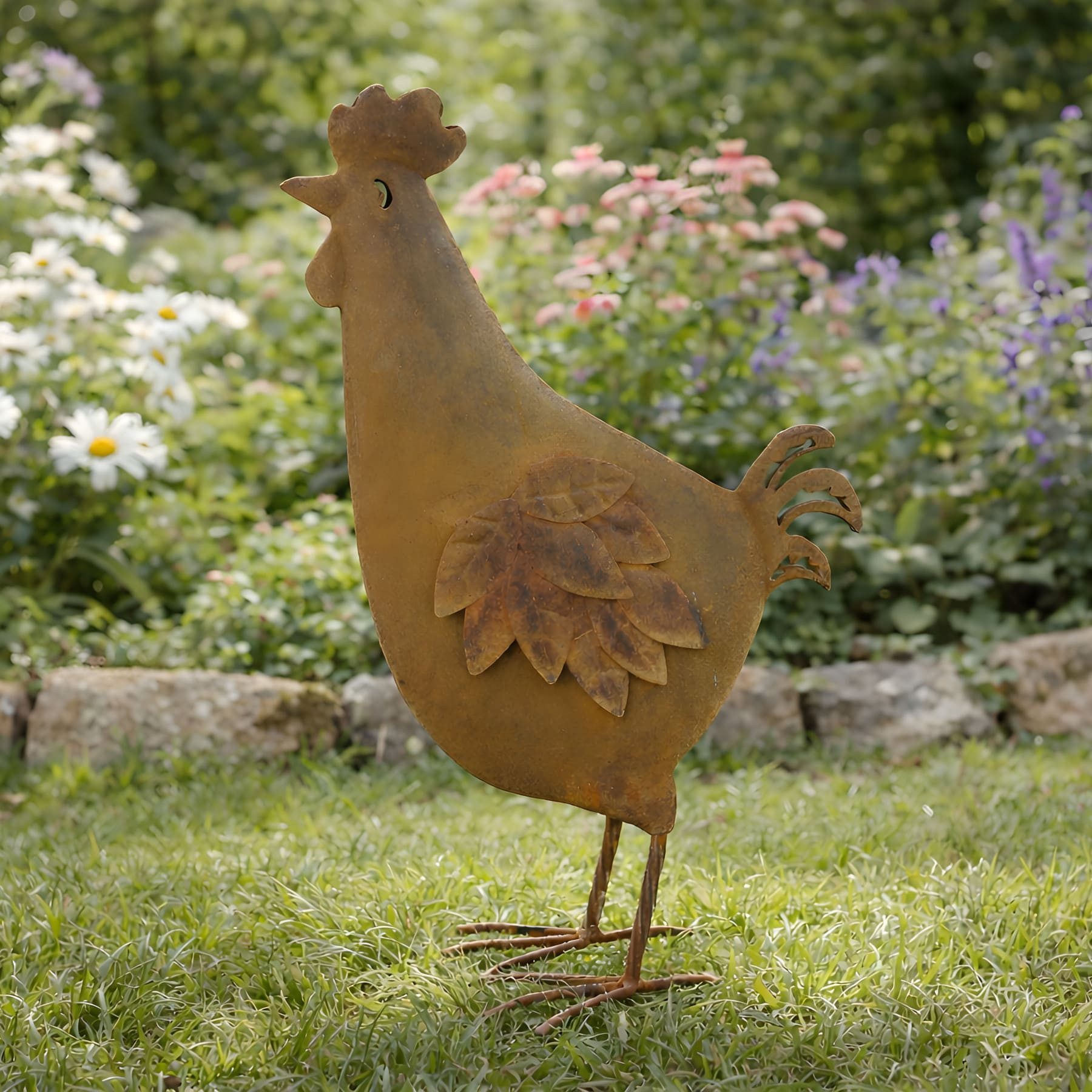 Dekoleidenschaft Dekofigur "Henne" aus Metall, Edelrost Finish, Huhn 44 cm hoch, Outdoor Balkon, & Gartendeko für Draußen