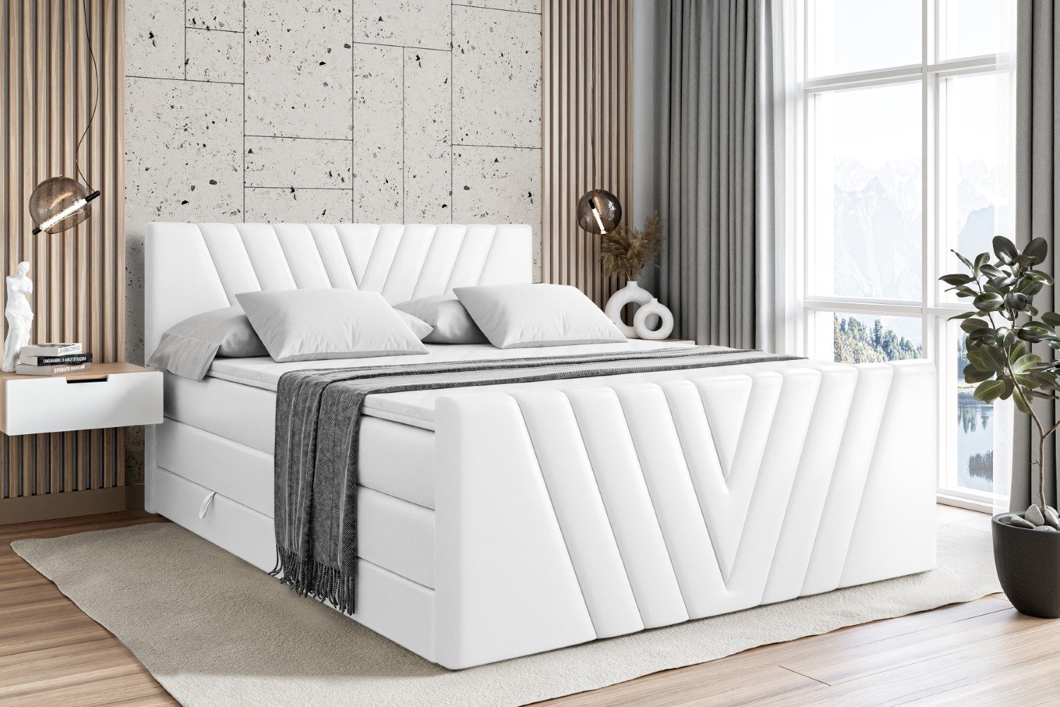 ALTDECOR Boxspringbett ERNINA-Z KING (Multipocket-Matratze H4 und H3 Matratze Bonellfederung Topper Kopfteil)