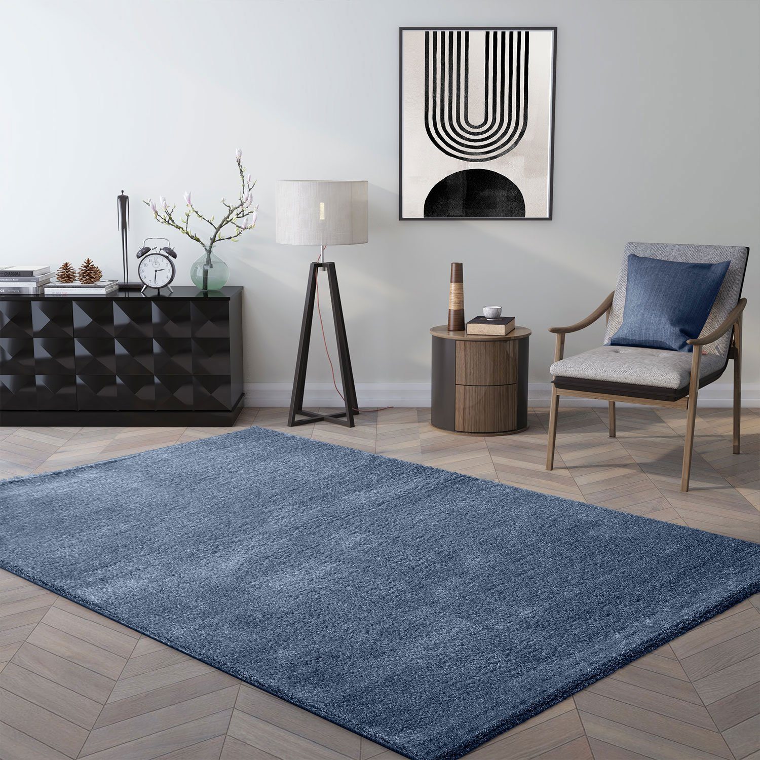 Fellteppich Designer Höhe: Einfarbig Rechteckig, Blau soften extra Vimoda, mm, Super 10 Teppich weich, Touch, Glänzend, kuschelig, mit Weich