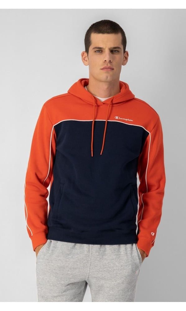 Champion Kapuzenpullover (Hoodie) aus Baumwollfleece in Farbblockoptik rot/dunkelblau Herren