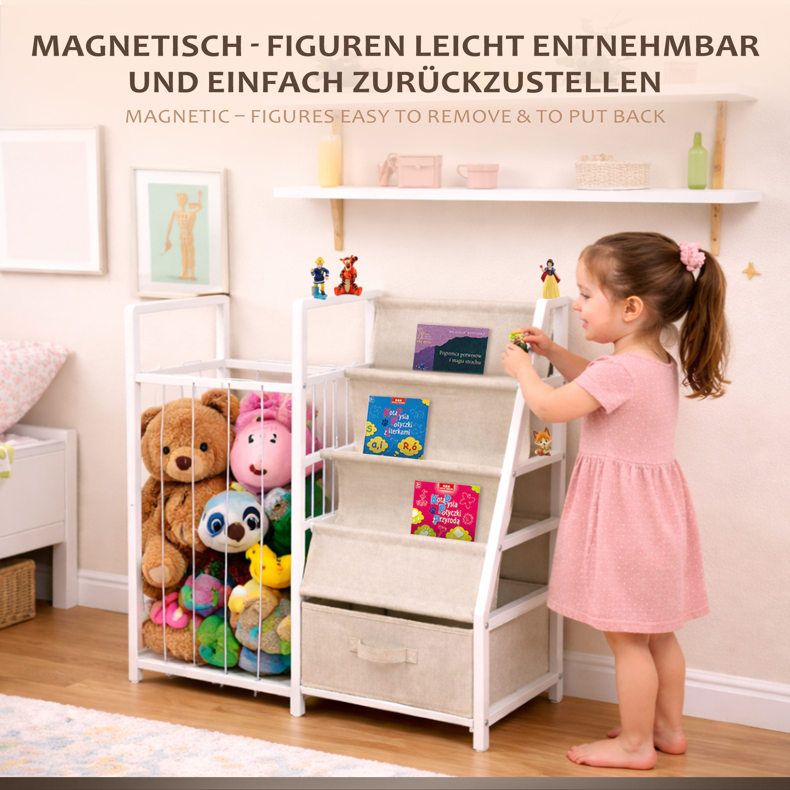 ONVAYA Kinderregal 4in1 Bücher-&Tonierregal, Kuscheltieraufbewahrung & Spielzeugorganizer, Maximale Belastbarkeit 14,5kg – Bild 3 von 5