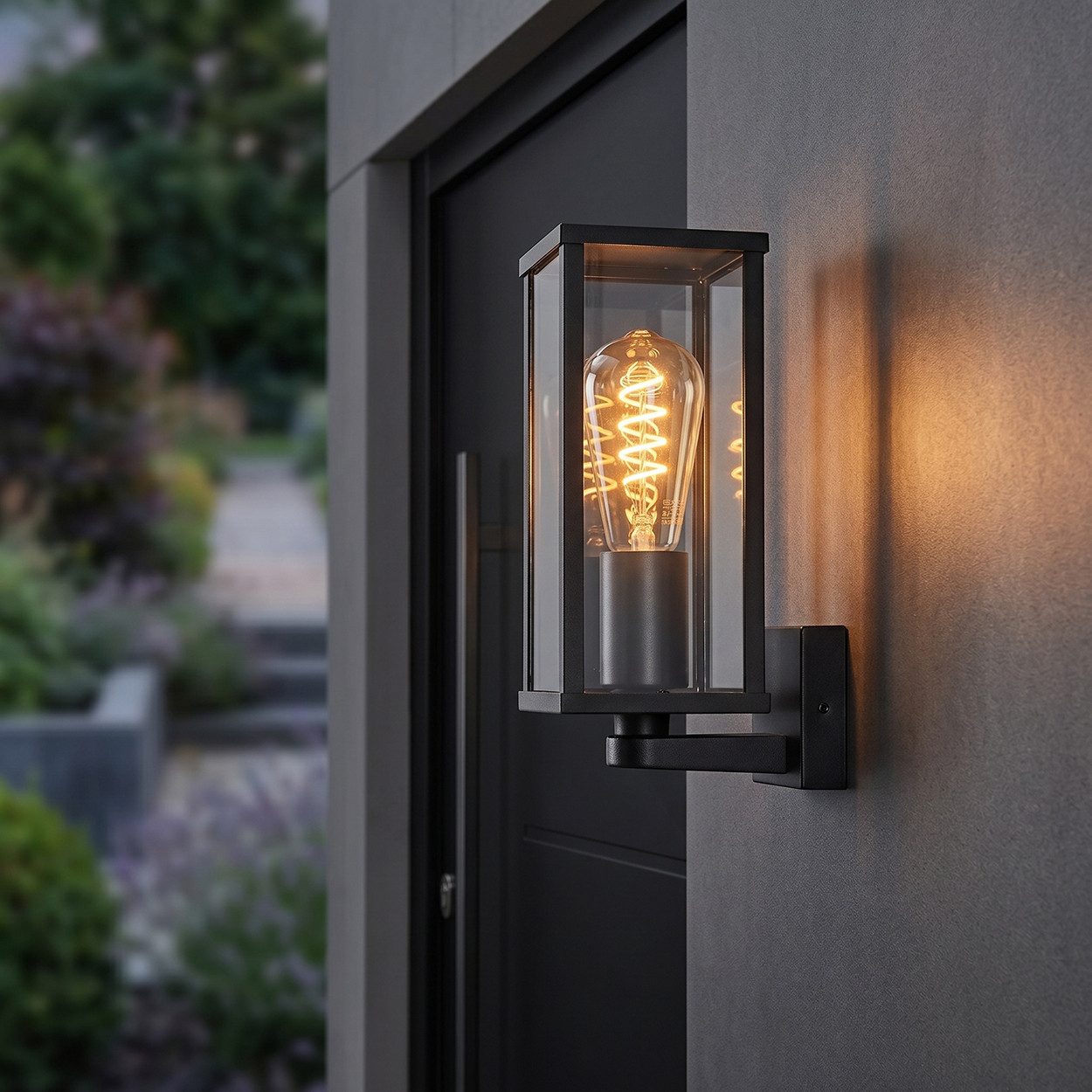 hofstein Außen-Wandleuchte Außenwandlampe aus Metall/Glas in Schwarz/Klar, ohne Leuchtmittel, Leuchte im Industrial-Design für Garten/Außenfassade, E27, IP44