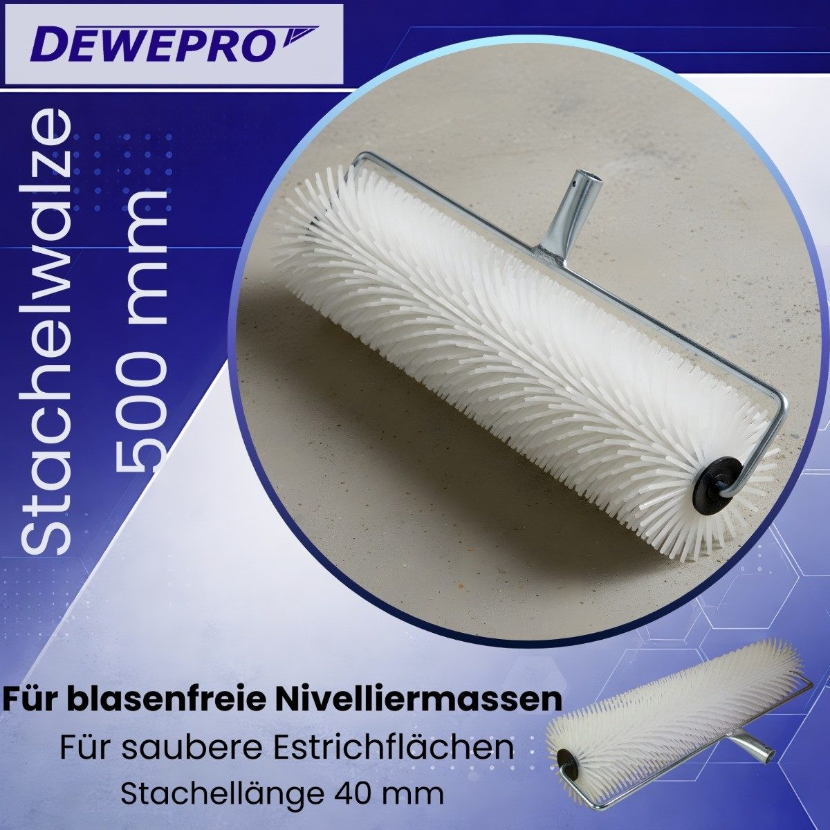DEWEPRO Bodenlegerkelle DEWEPRO Stachelwalze 500mm breit, Stachellänge 40mm