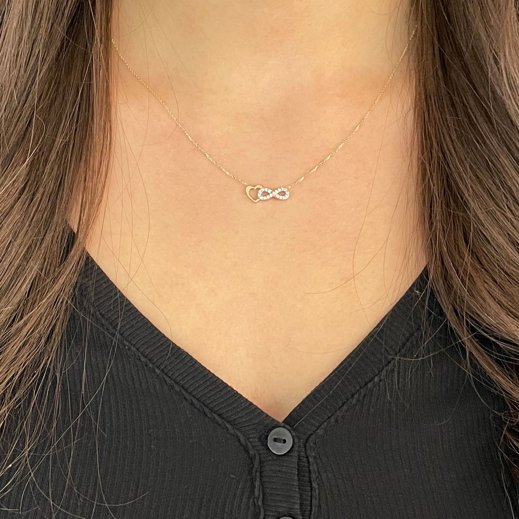 Stella-Jewellery Collier 585er Gold Kette Herz Infinity Zirkonia Anhänger (inkl. Etui), Collierkette mit Zirkonia Unendlichkeit