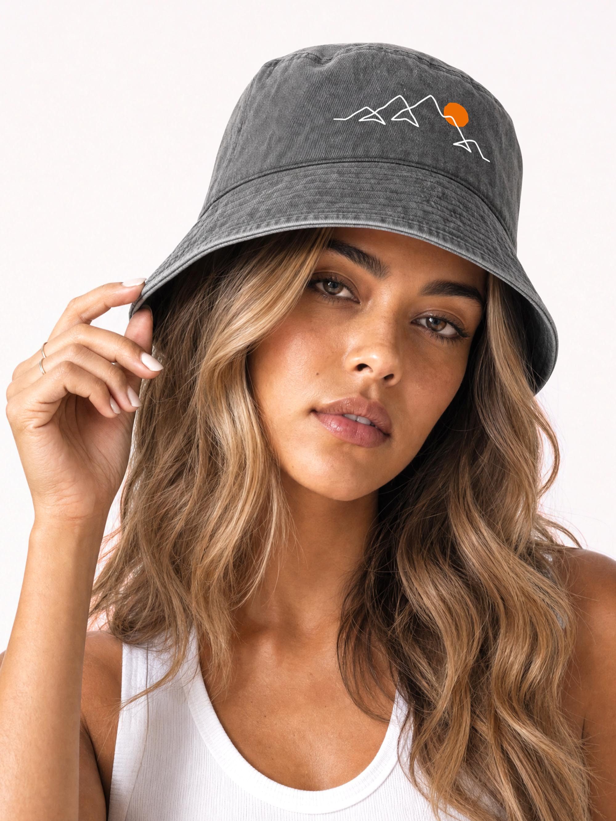 Neverless Fischerhut Anglerhut mit Print Berg Linie Bucket Hat Baumwolle Neverless®