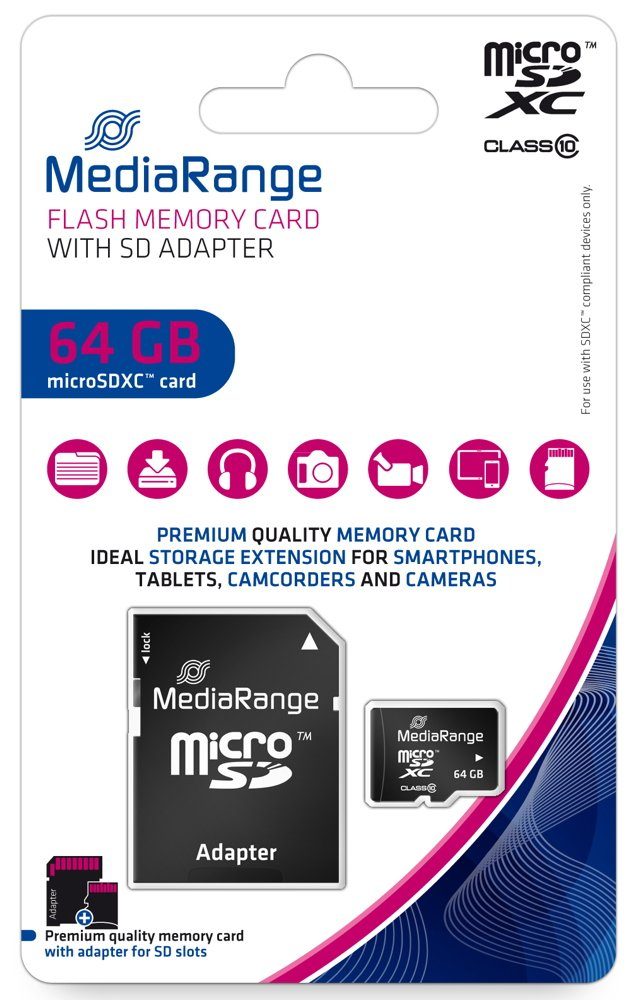 Mediarange Mediarange Micro SDXC Karte 64GB Speicherkarte Class 10 Speicherkarte