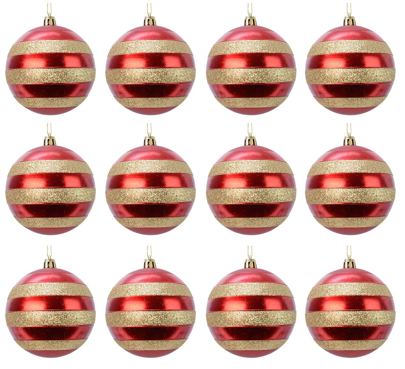 Kaemingk Weihnachtsbaumkugel, Weihnachtskugeln Kunststoff 8cm Streifen 12er Set - Weihnachtsrot